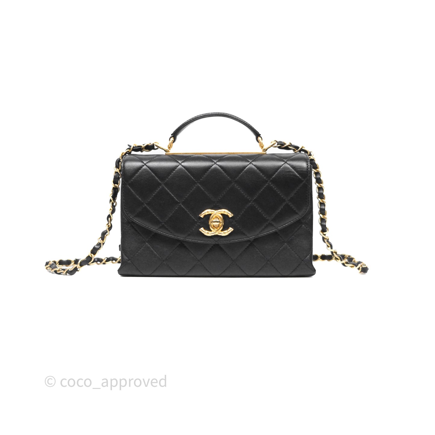 Chanel Trendy Spirit Top Handle Black Flap Bag Calfskin Gold Hardware