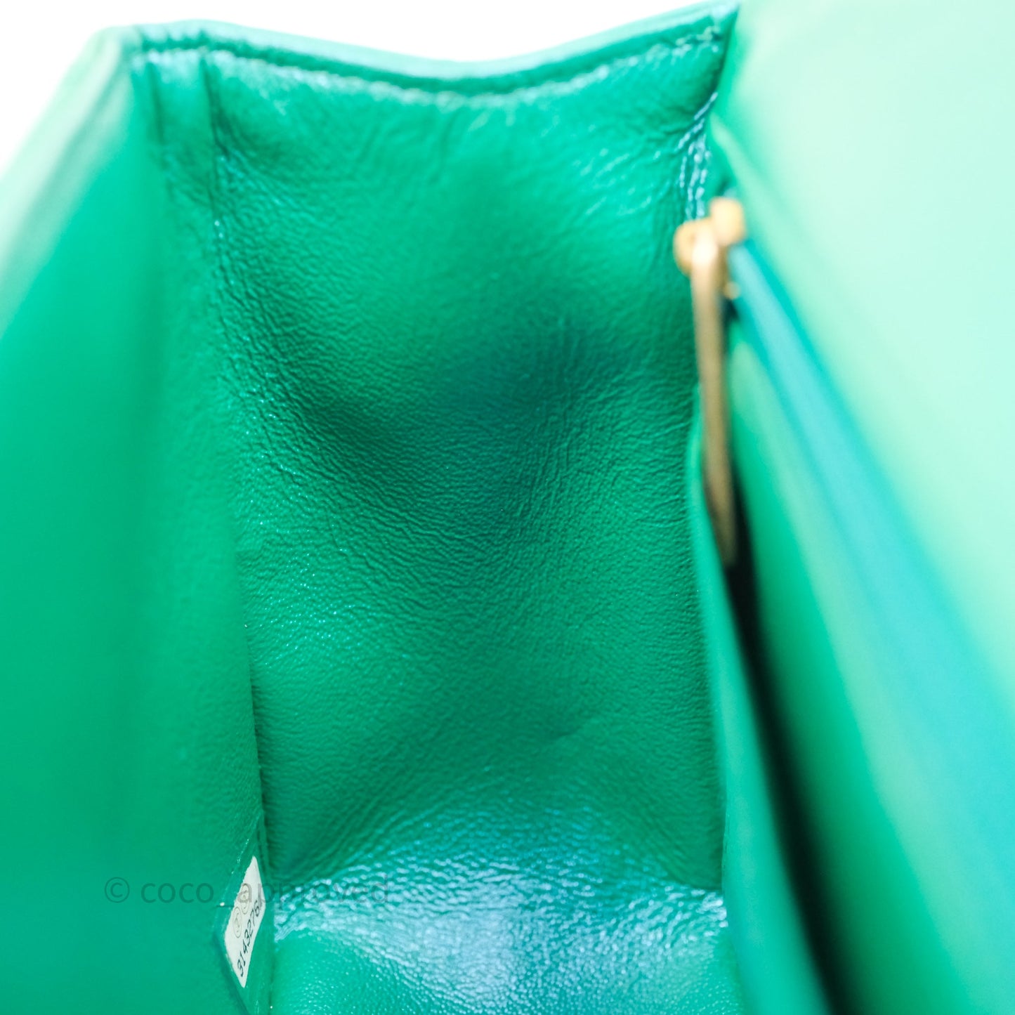 Chanel Top Handle Mini Rectangular Flap Bag Iridescent Green Lambskin Aged Gold Hardware