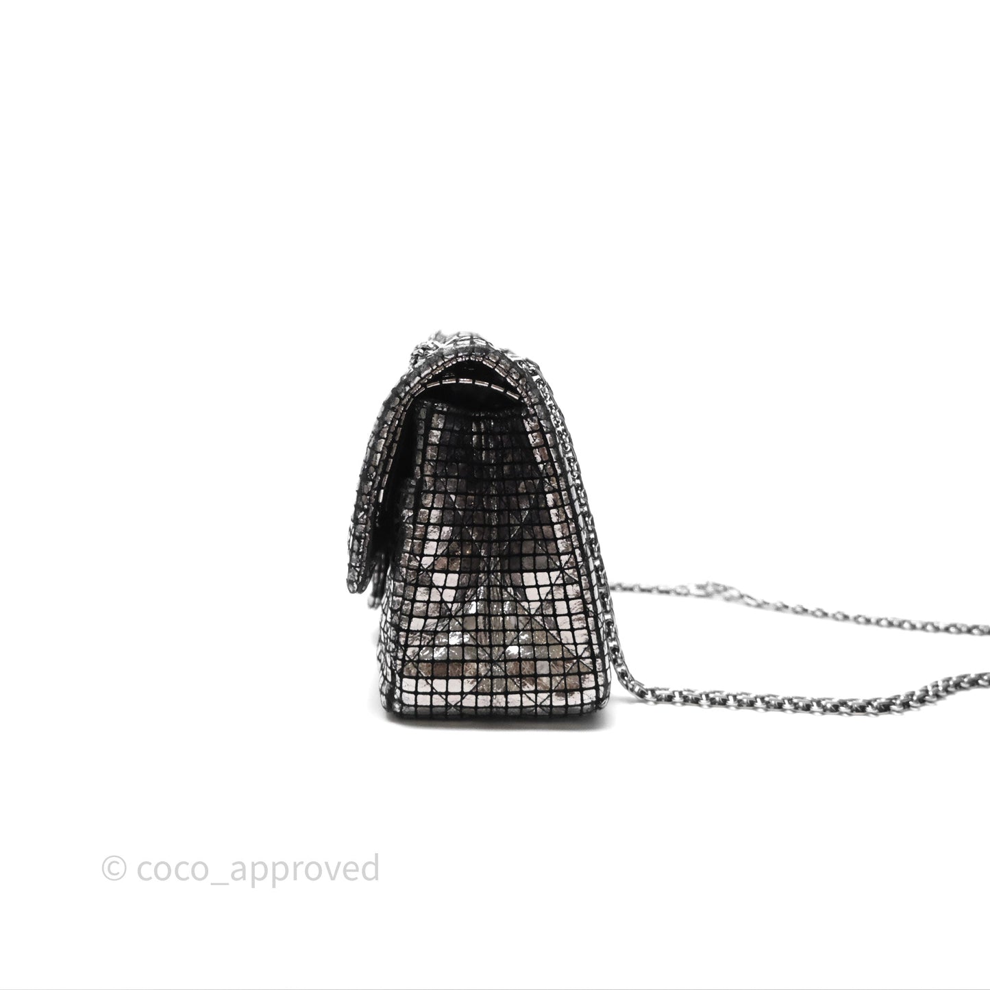 Chanel Mirror Reissue 2.55 Quilted Silver Suede Calfskin Gun Metal Hardware
