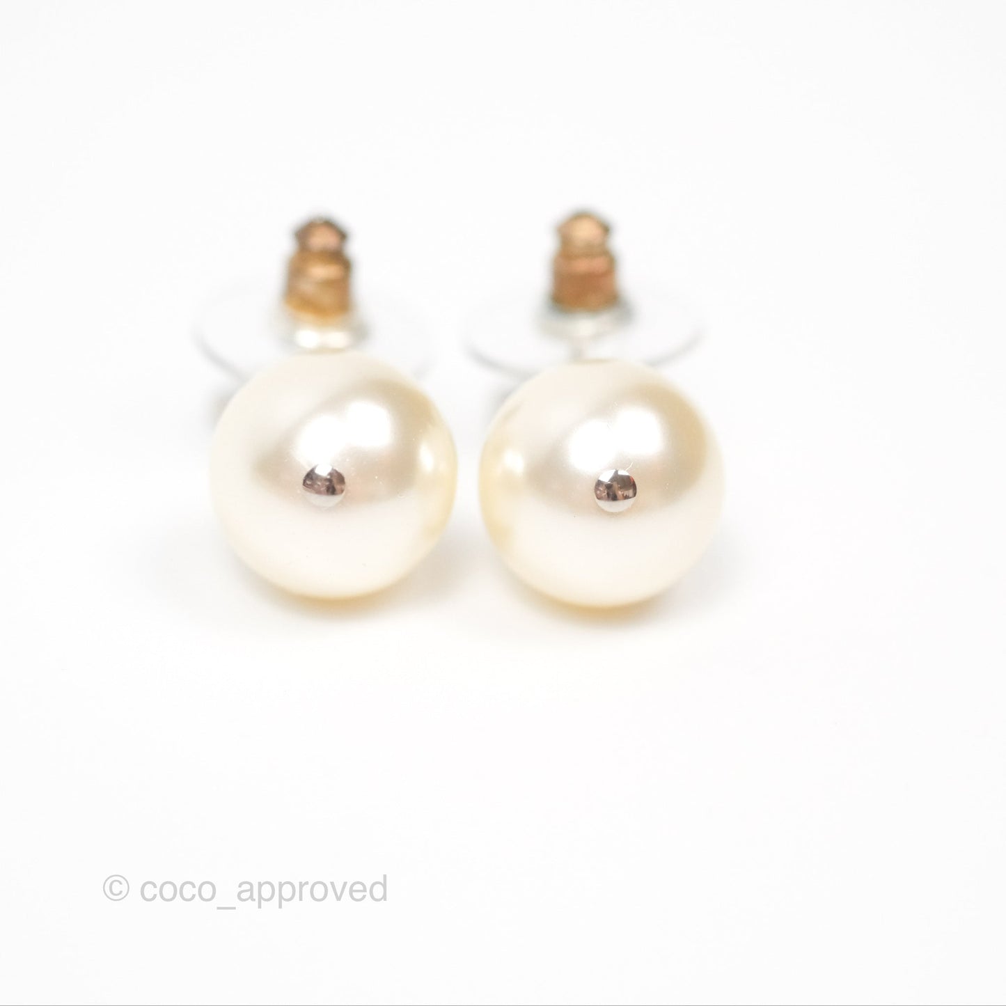 Chanel Crystal CC Pearl Drop Earrings Silver Tone 21V