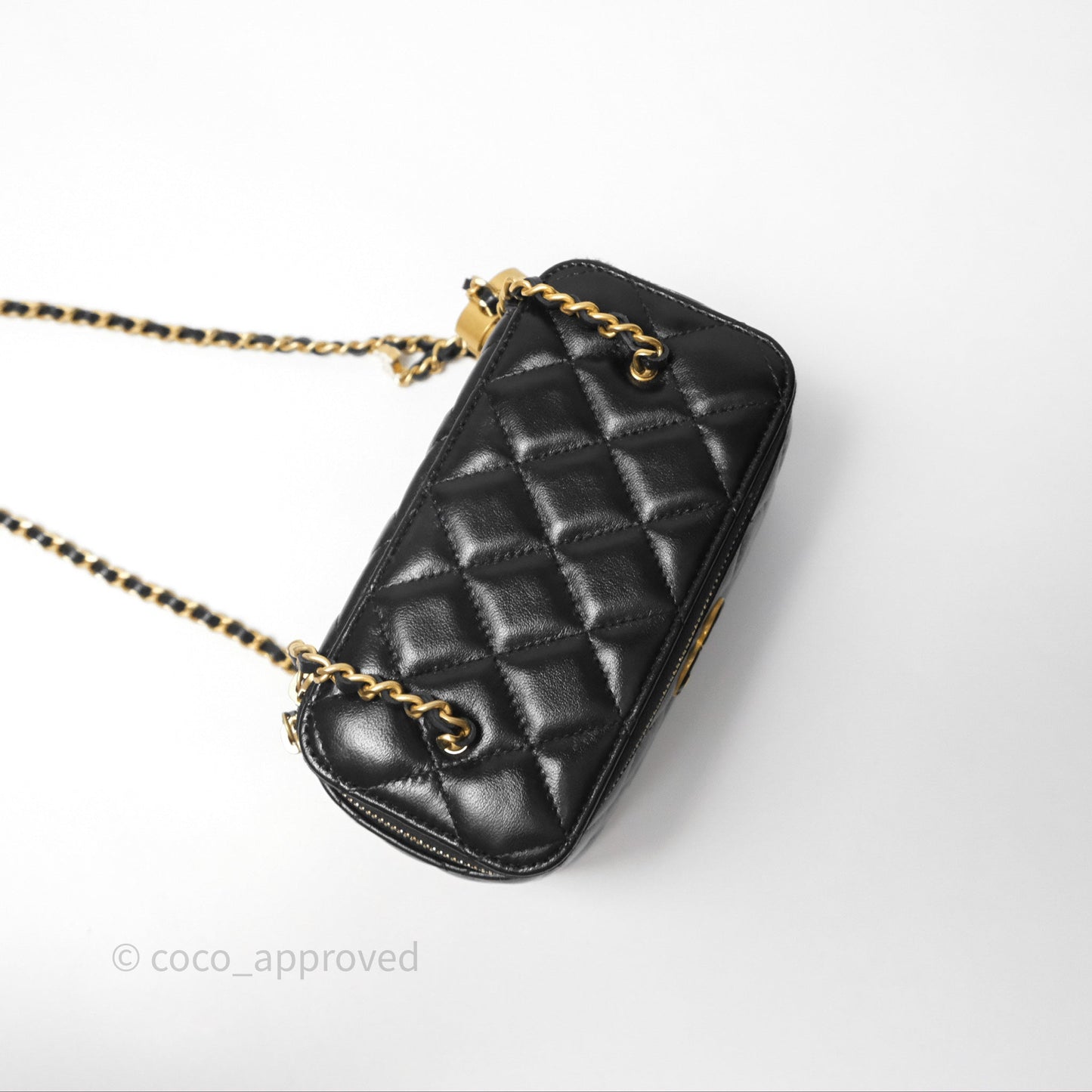 Chanel Vanity with Enamel CC Adjustable Chain Black Lambskin Aged Gold Hardware 24A