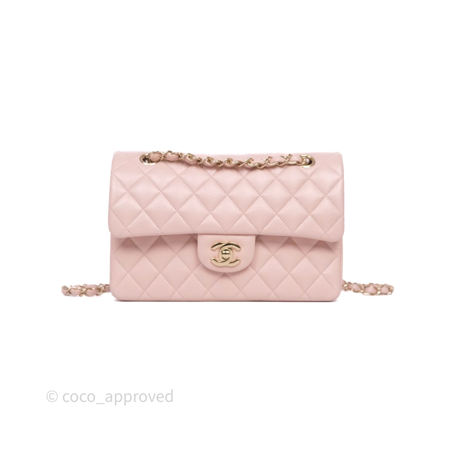Chanel Small Classic Flap Quilted Light Pink Caviar Gold Hardware