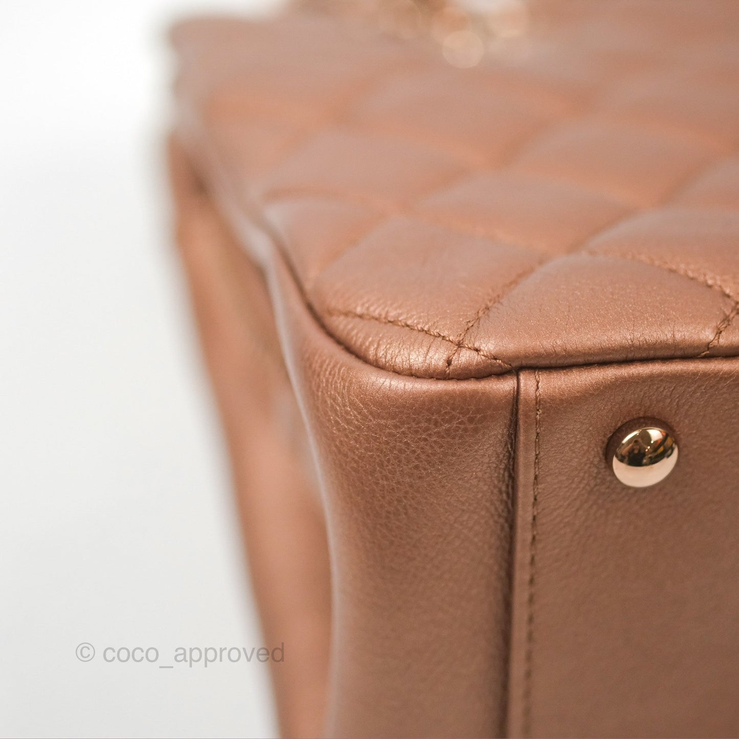Chanel Quilted Small CC Eyelet Tote Copper Iridescent Goatskin Rose Gold
