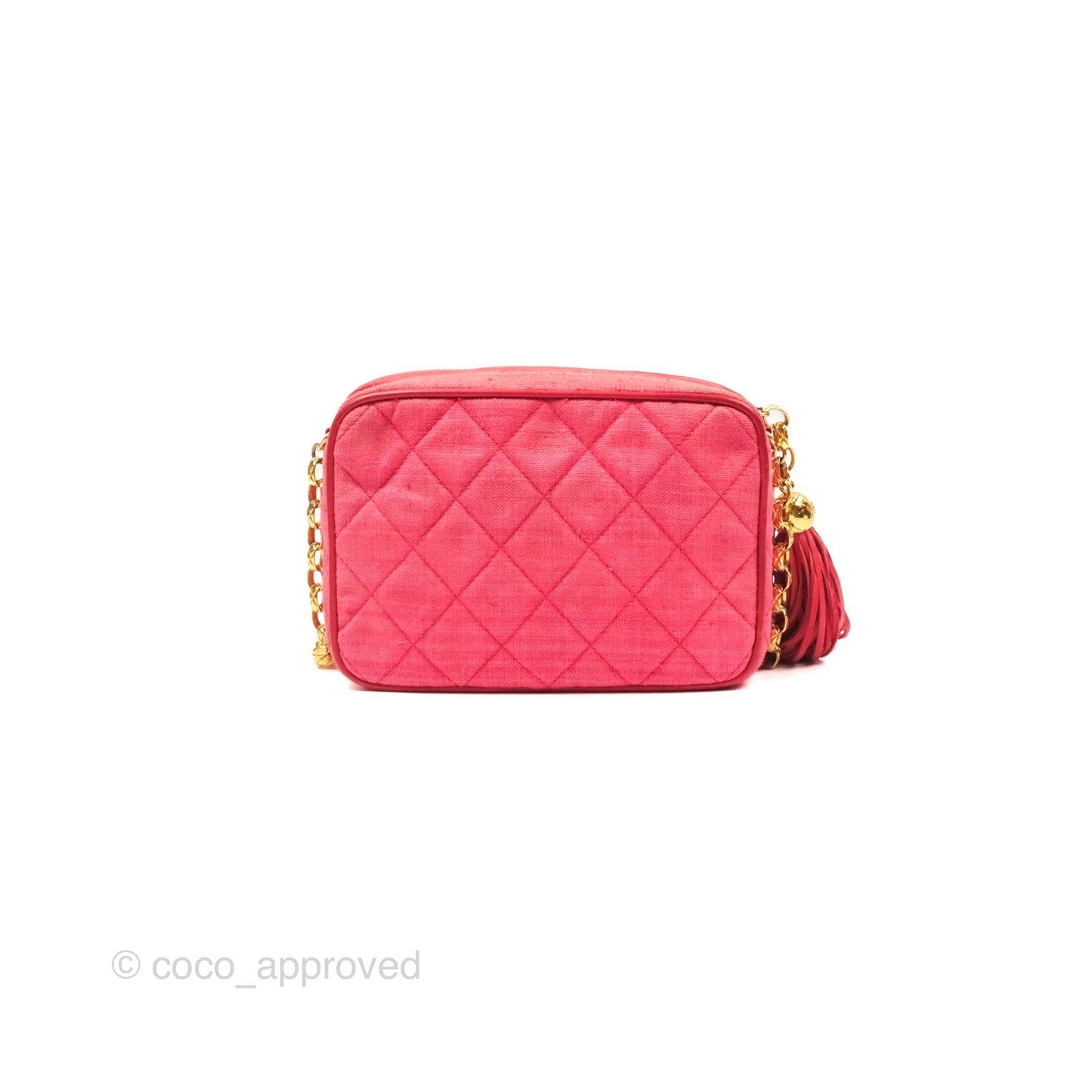 Chanel Vintage Small Tassel Camera Bag Dark Pink Canvas Gold Hardware