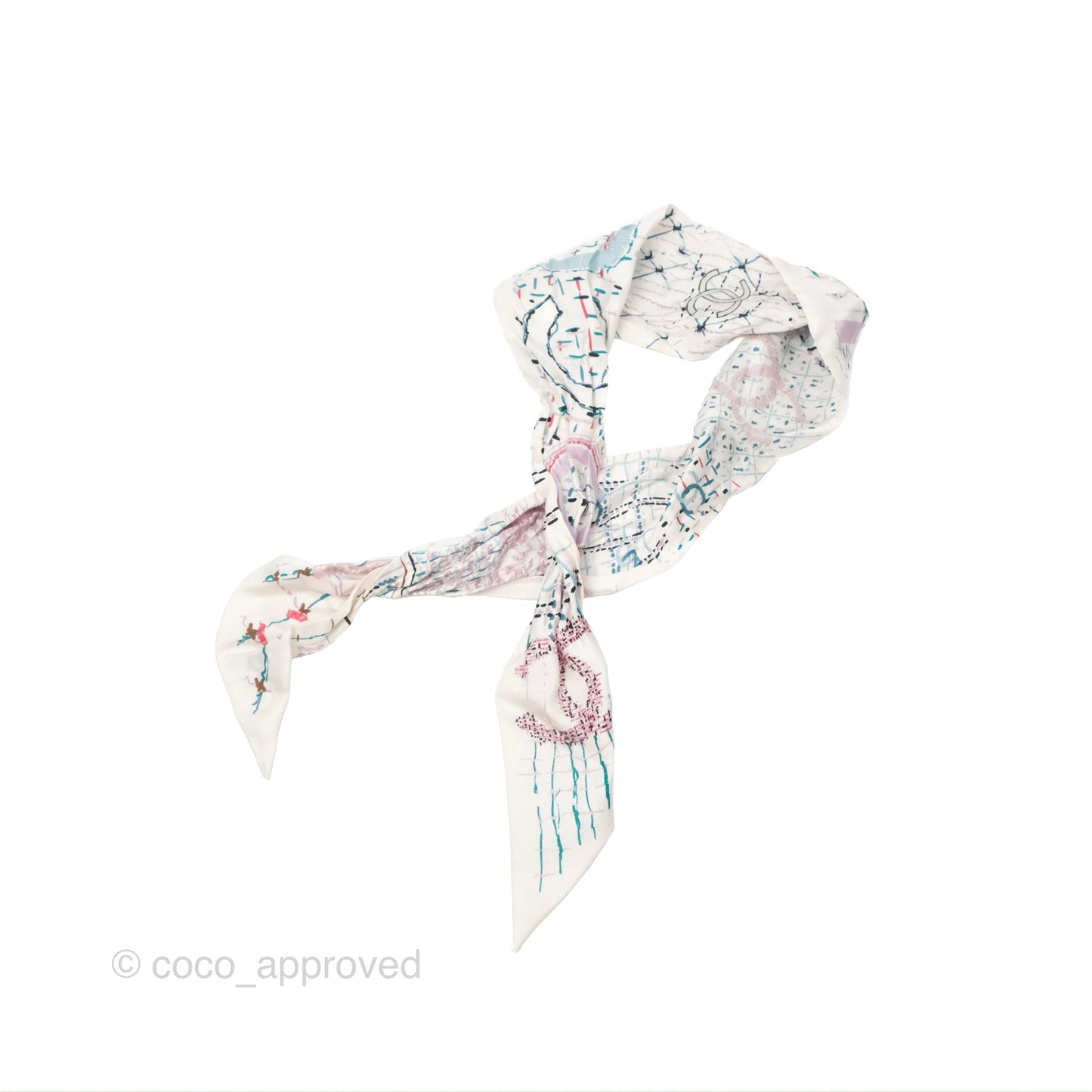 Chanel Maxi Twilly Scarf Slim Bandeau White Silk