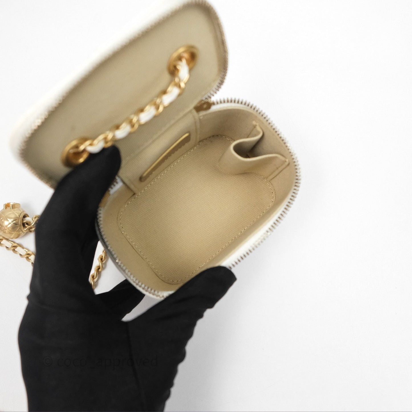 Chanel Mini Pearl Crush Vanity With Chain Ivory White Aged Gold Hardware