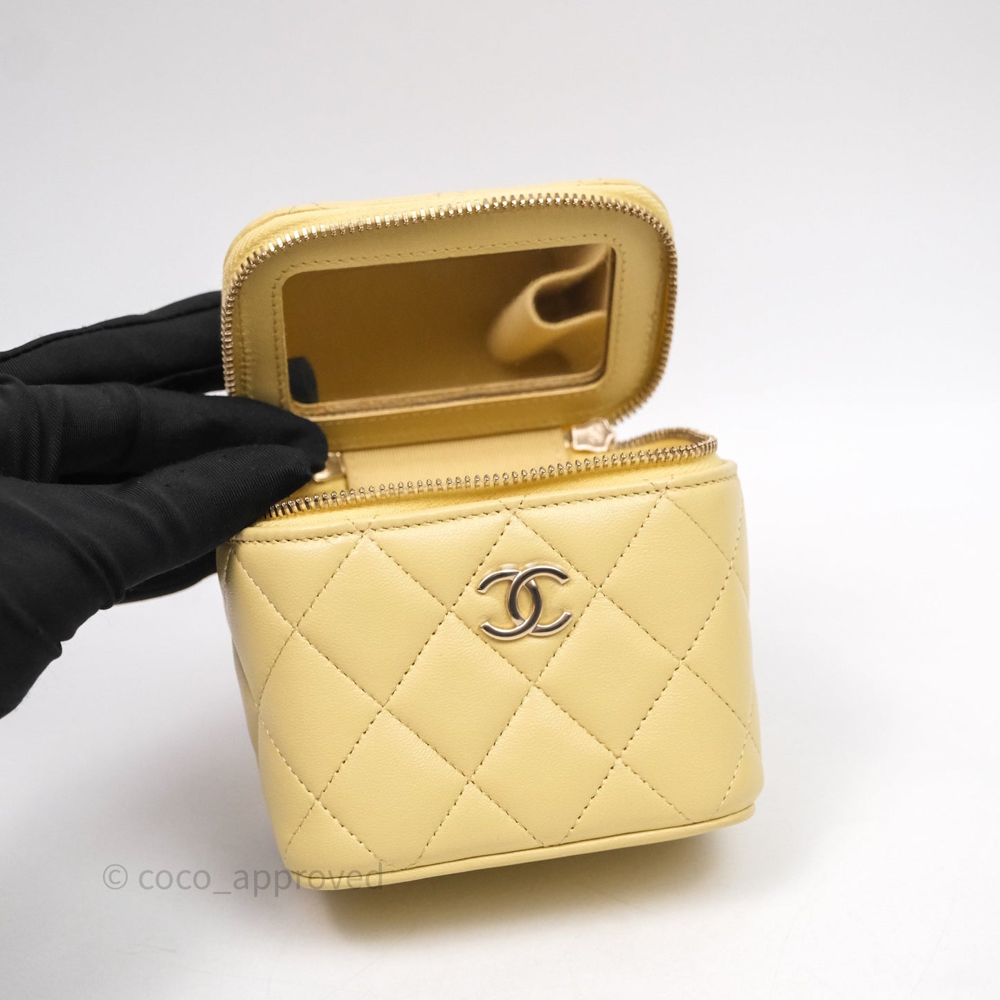 Chanel Mini Top Handle Vanity With Chain Yellow Lambskin Gold Hardware