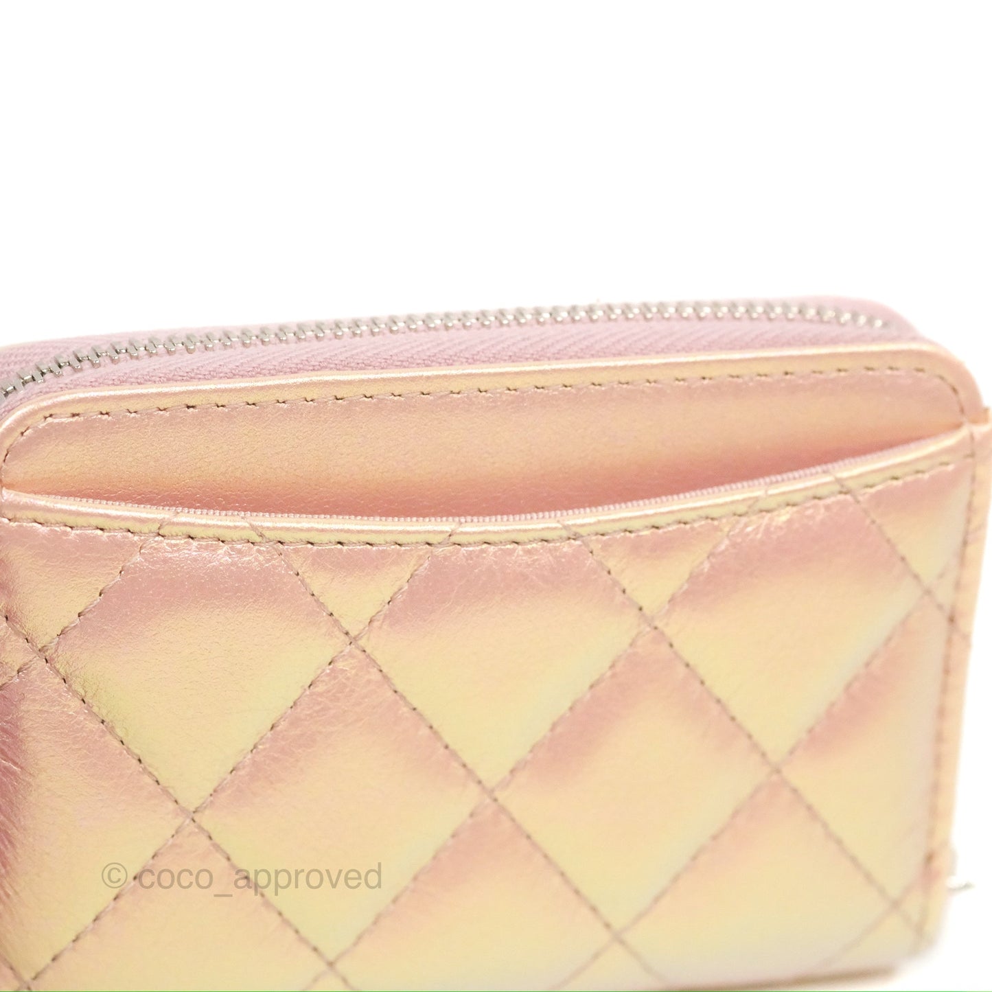 Chanel Classic Zipped Coin Purse Iridescent Pink Calfskin Silver Hardware