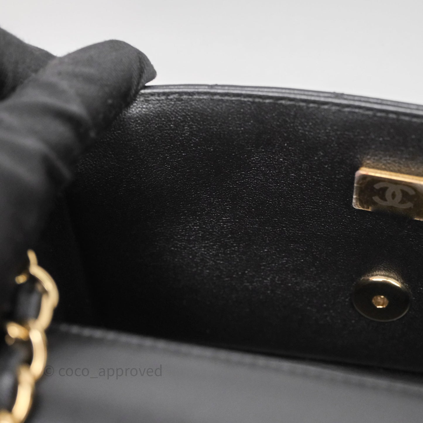 Chanel Quilted Mini Rectangular Black Lambskin Gold Hardware