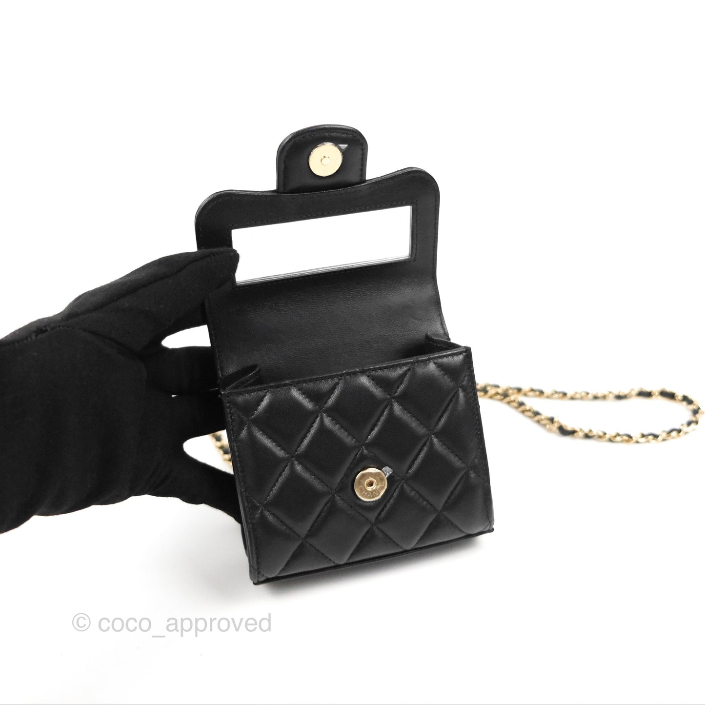Chanel Mini Handle Clutch With Chain Black Lambskin Gold Hardware