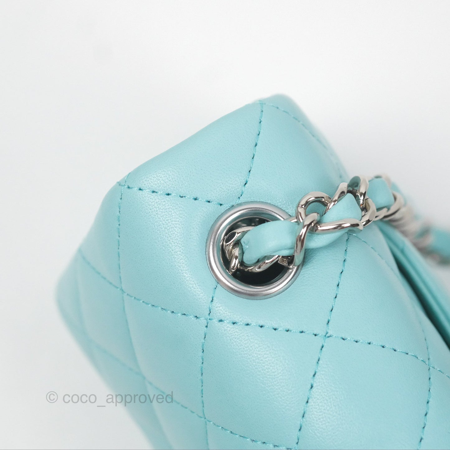 Chanel Quilted Mini Rectangular Flap Tiffany Blue Lambskin Silver Hardware