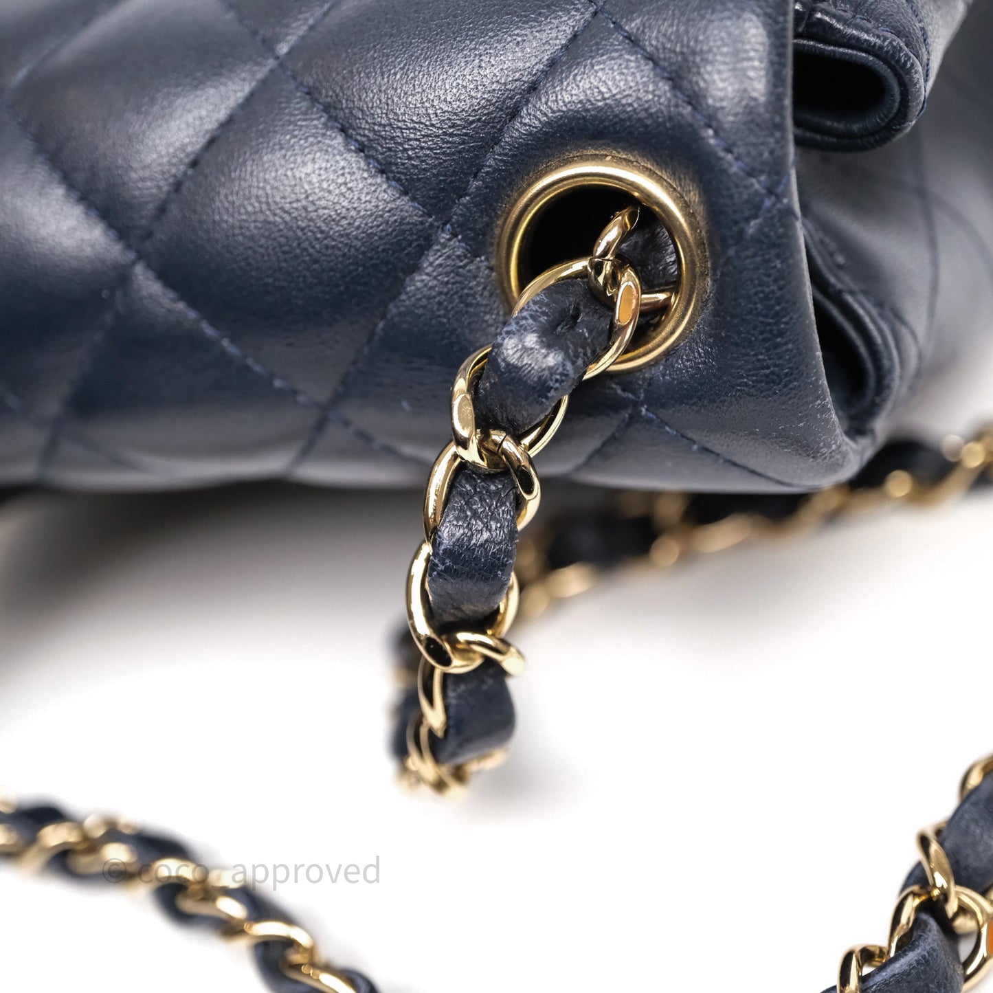 Chanel Mini Square Flap Quilted Navy Lambskin Gold Hardware