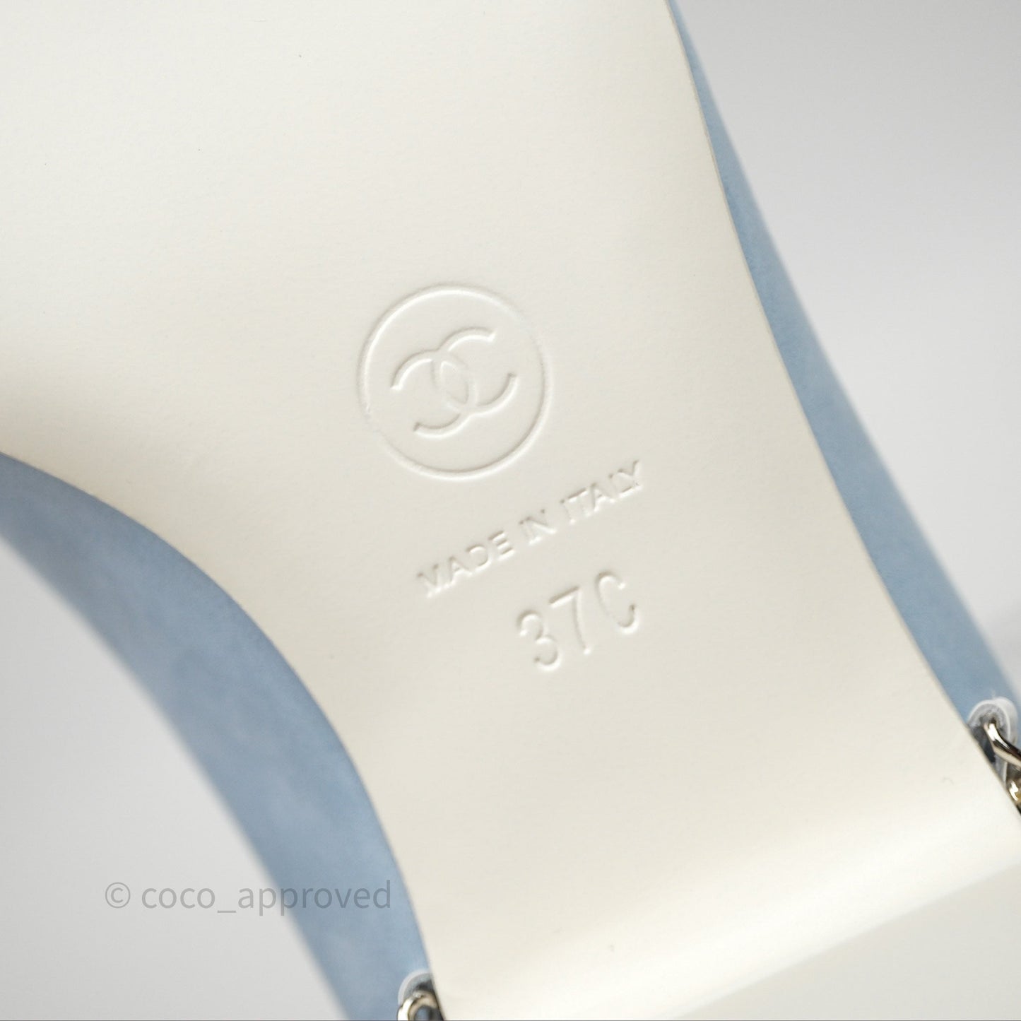 Chanel White Toe Pointed Light Blue Ballerinas With Chain Size 37