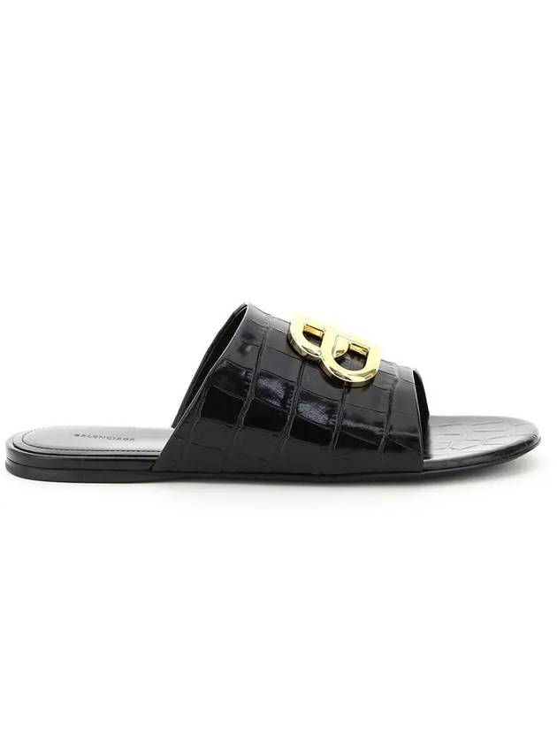 Luxury Balenciaga Gold BB Logo Oval Slippers Black