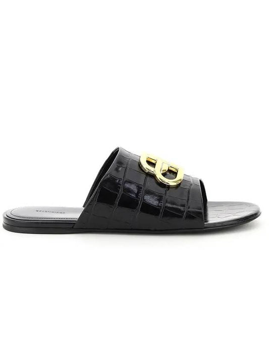 Luxury Balenciaga Gold BB Logo Oval Slippers Black