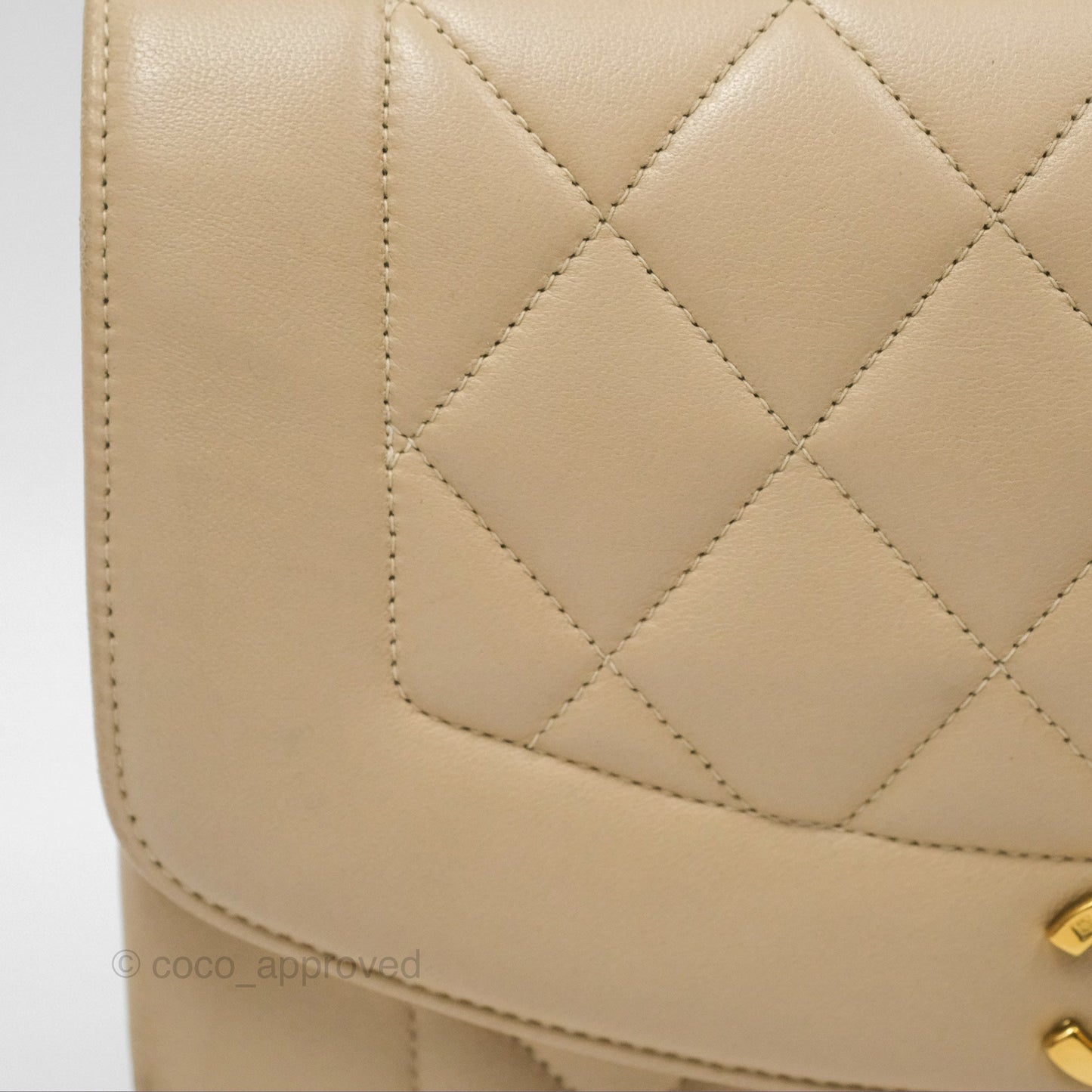 Chanel Vintage Small Quilted Classic Diana Flap Bag Beige Lambskin 24K Gold Hardware