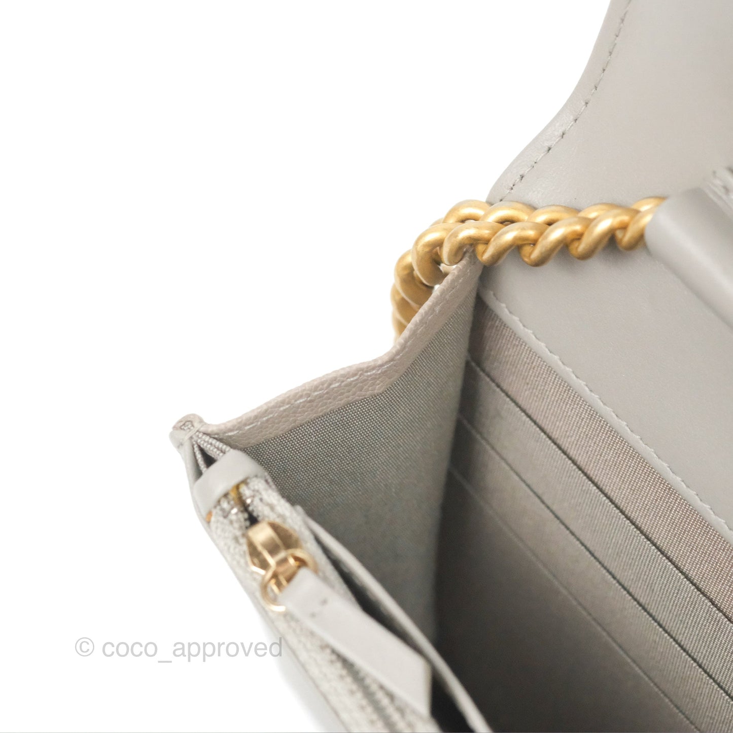 Chanel Quilted Boy Wallet on Chain WOC Grey Caviar Gold Hardware