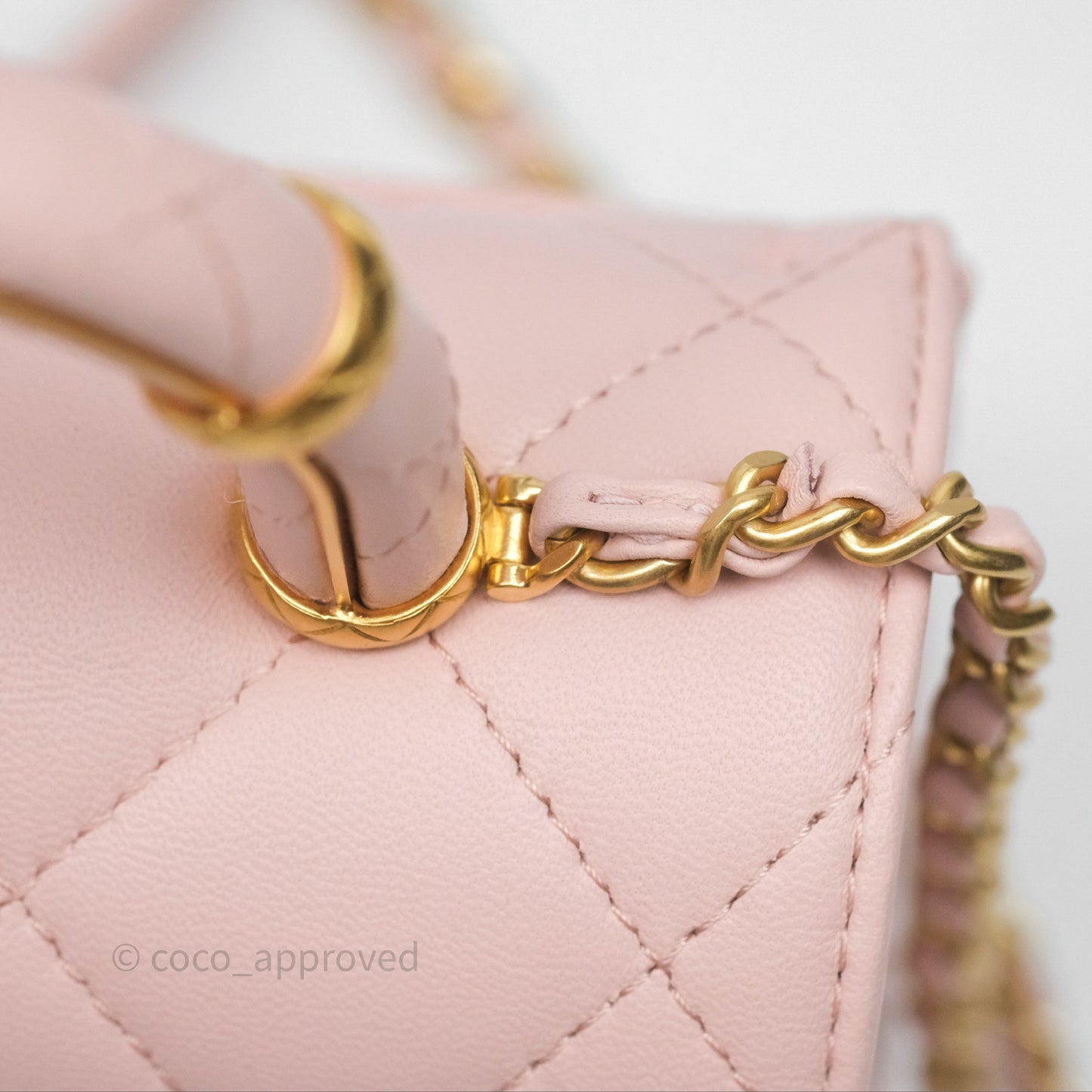 Chanel Top Handle Flap Bag Pink Lambskin Aged Gold Hardware 23S