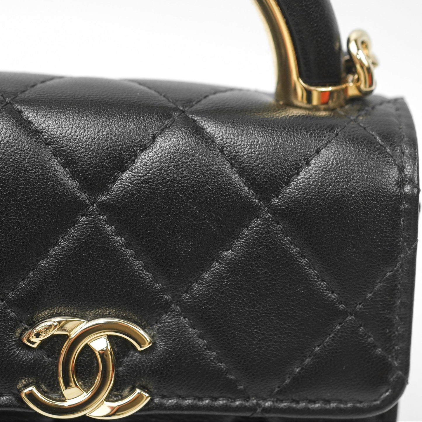 Chanel Top Handle Clutch with Chain Black Lambskin Gold Hardware 22A