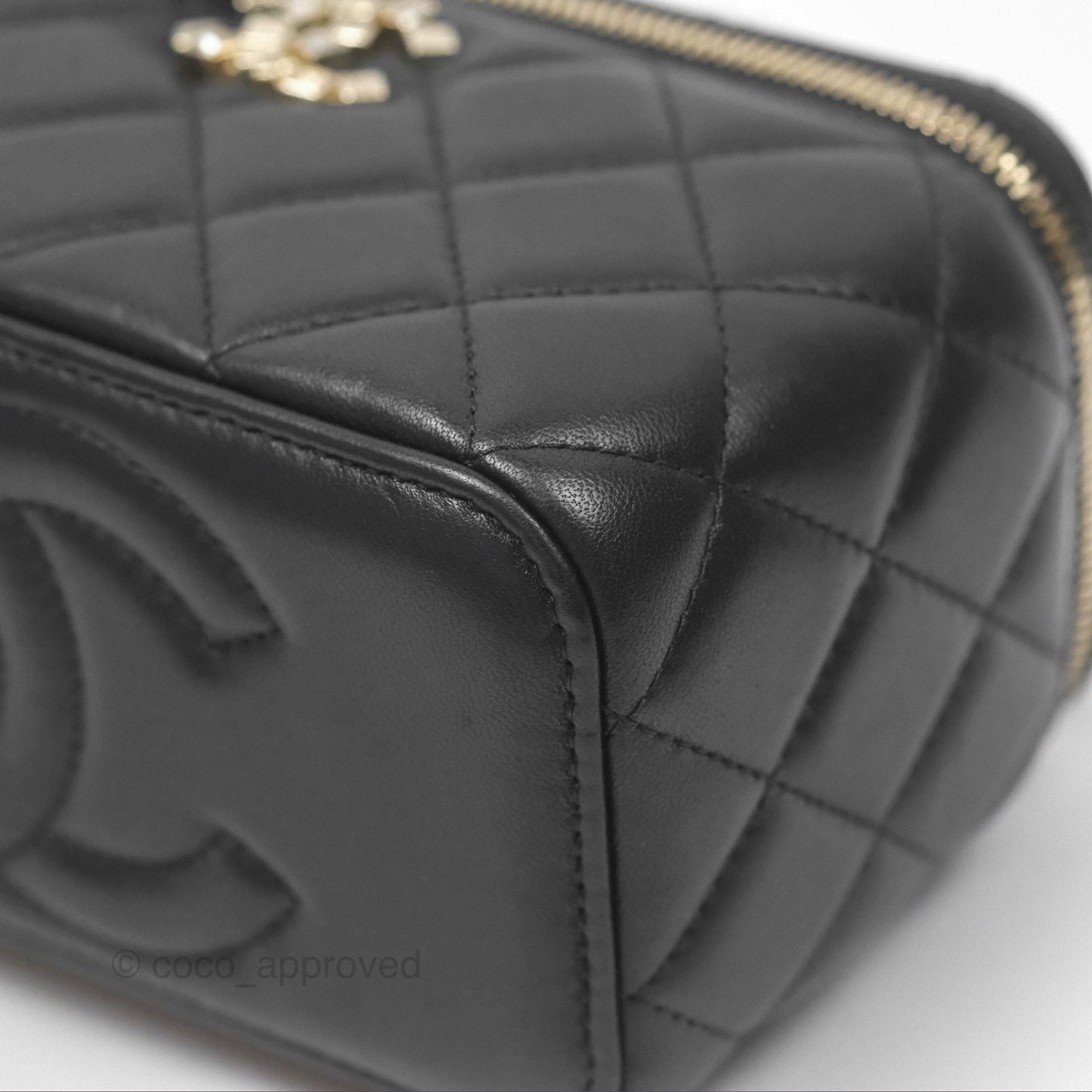 Chanel Vanity Rectangular Top Handle Black Lambskin Gold Hardware