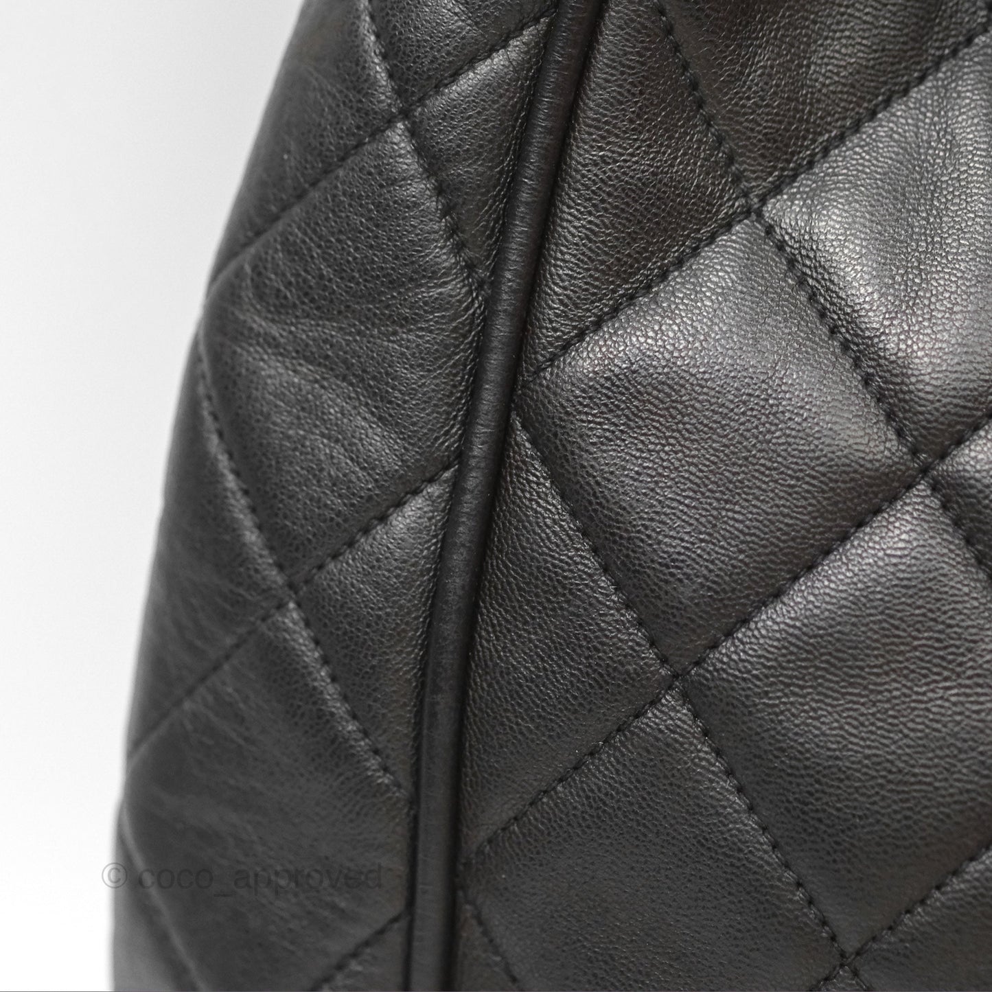 Chanel Vintage Drawstring Bucket Bag Black Lambskin Gold Hardware