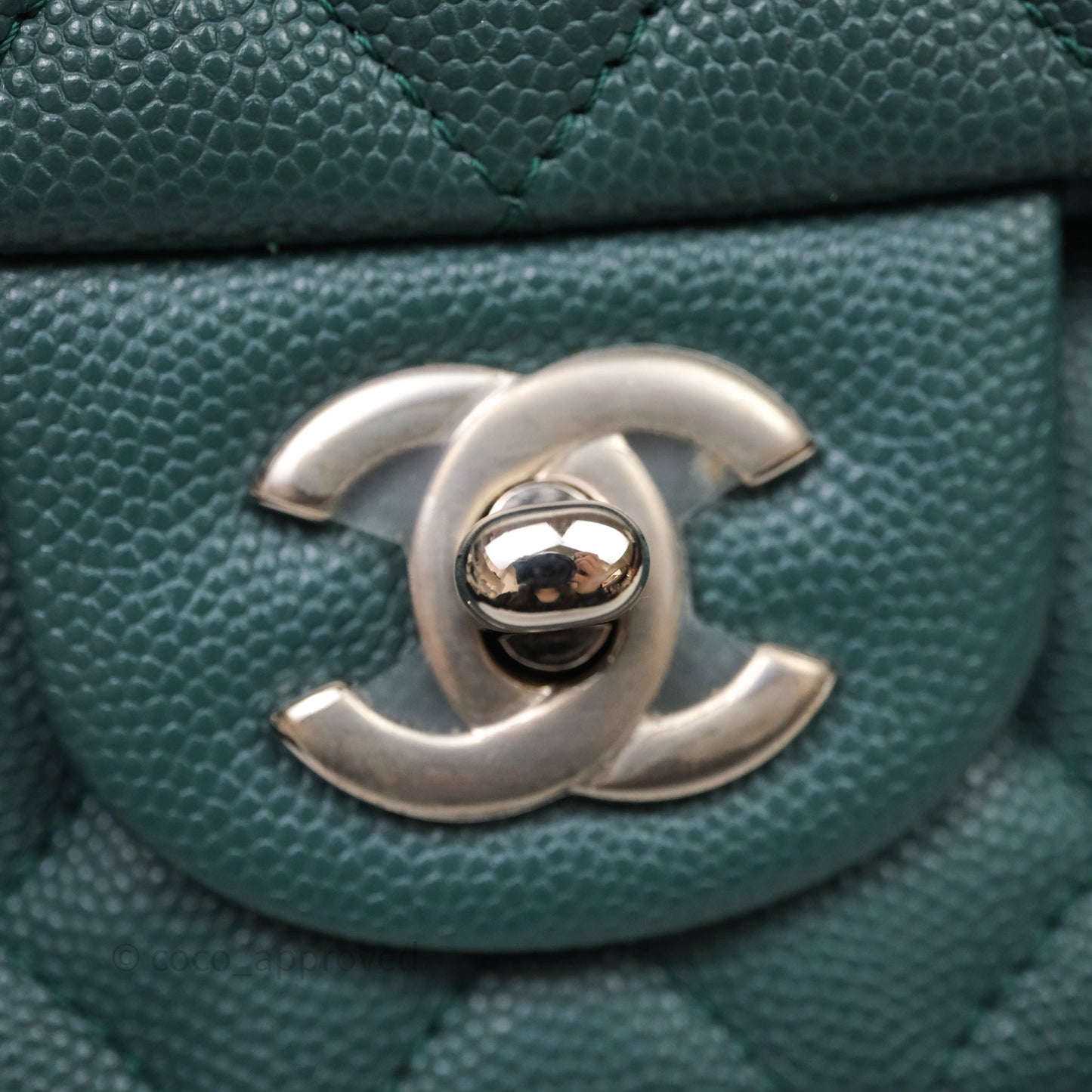 Chanel Quilted Mini Square Flap Dark Green Caviar Silver Hardware