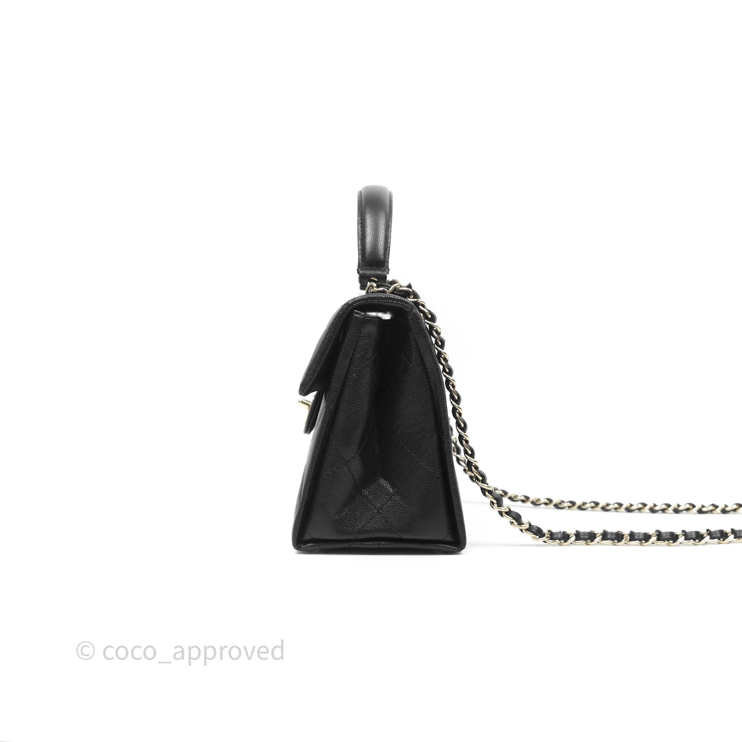 Chanel Quilted Small Top Handle Flap Bag Black Caviar Gold Hardware