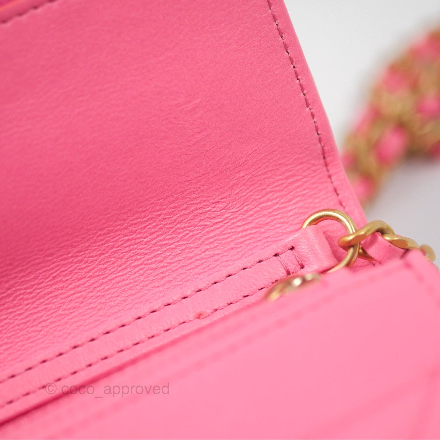Chanel Quilted Pearl Crush Wallet on Chain WOC Pink Lambskin Aged Gold Hardware