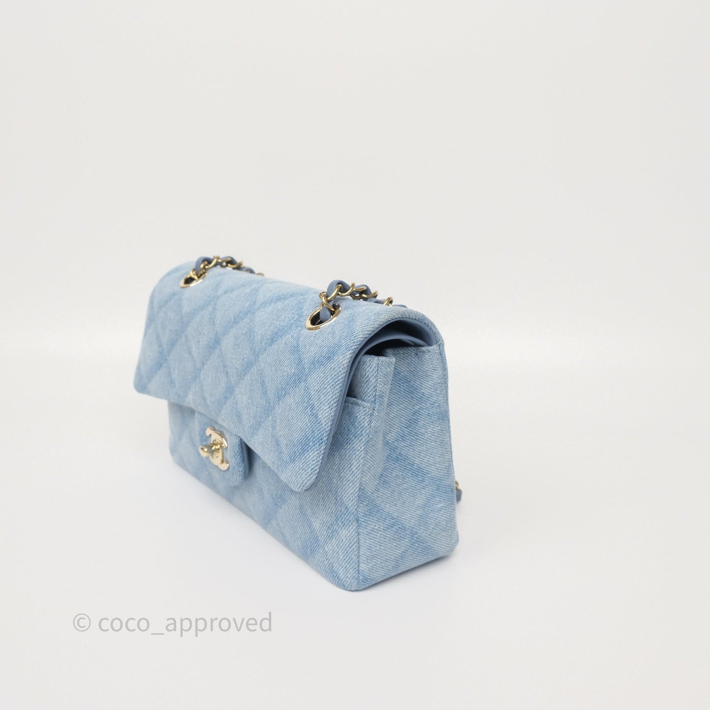 Chanel Quilted Small Double Flap Blue Printed Denim Gold Hardware