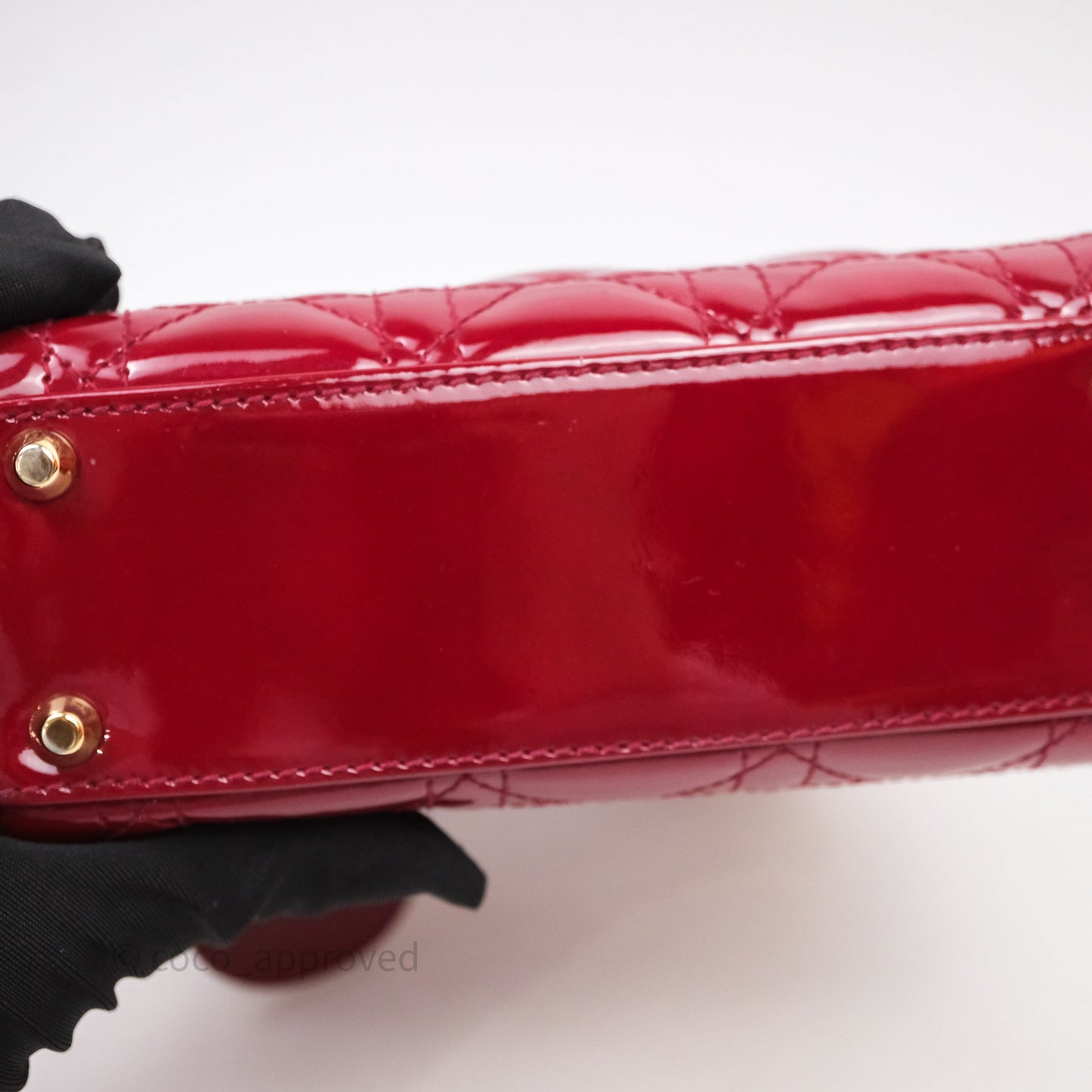 Christian Dior Mini Lady Dior Red Patent Cannage Gold Hardware
