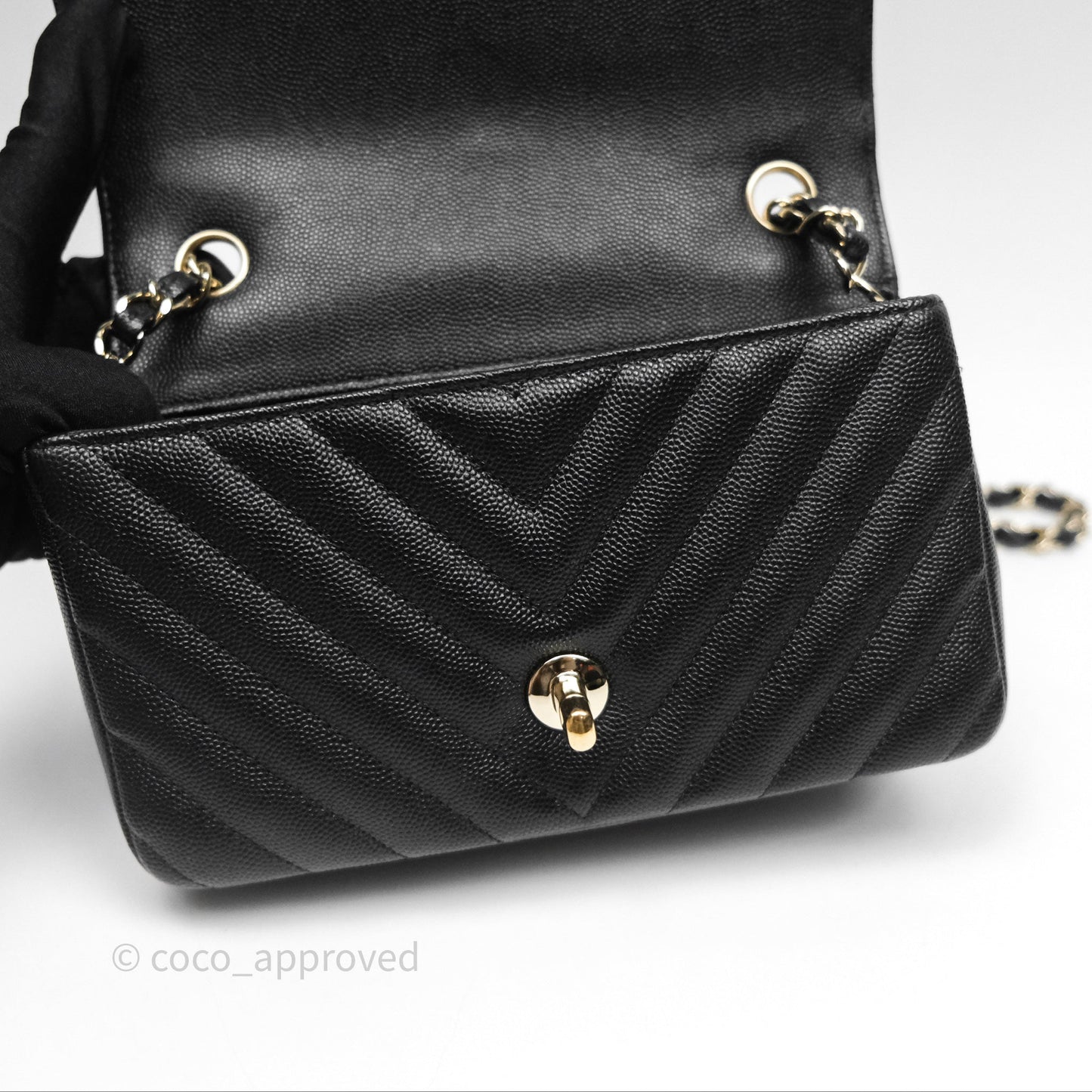 Chanel Mini Rectangular Chevron Black Caviar Gold Hardware