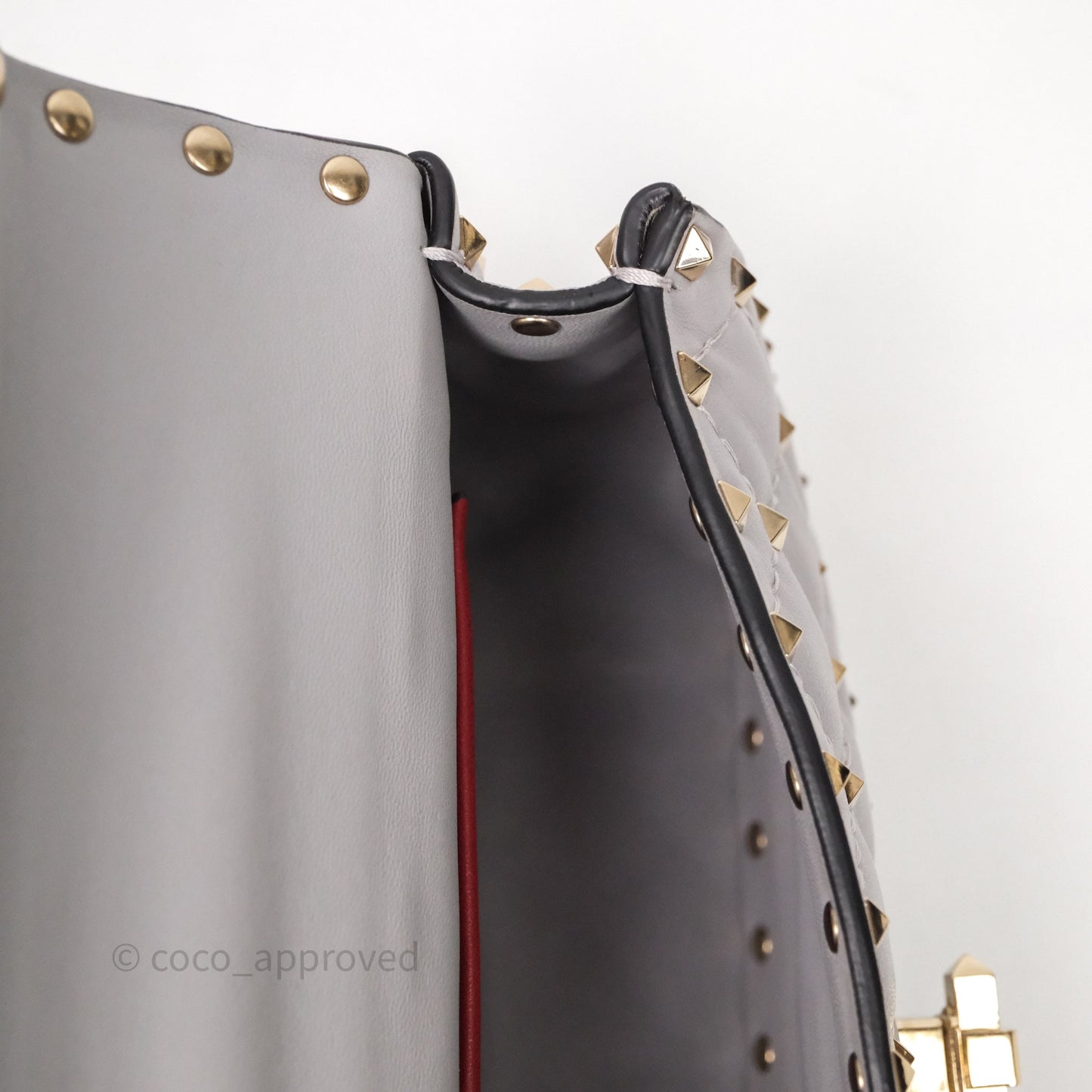 Valentino Small Nappa Rockstud Spike Bag Grey Gold Hardware