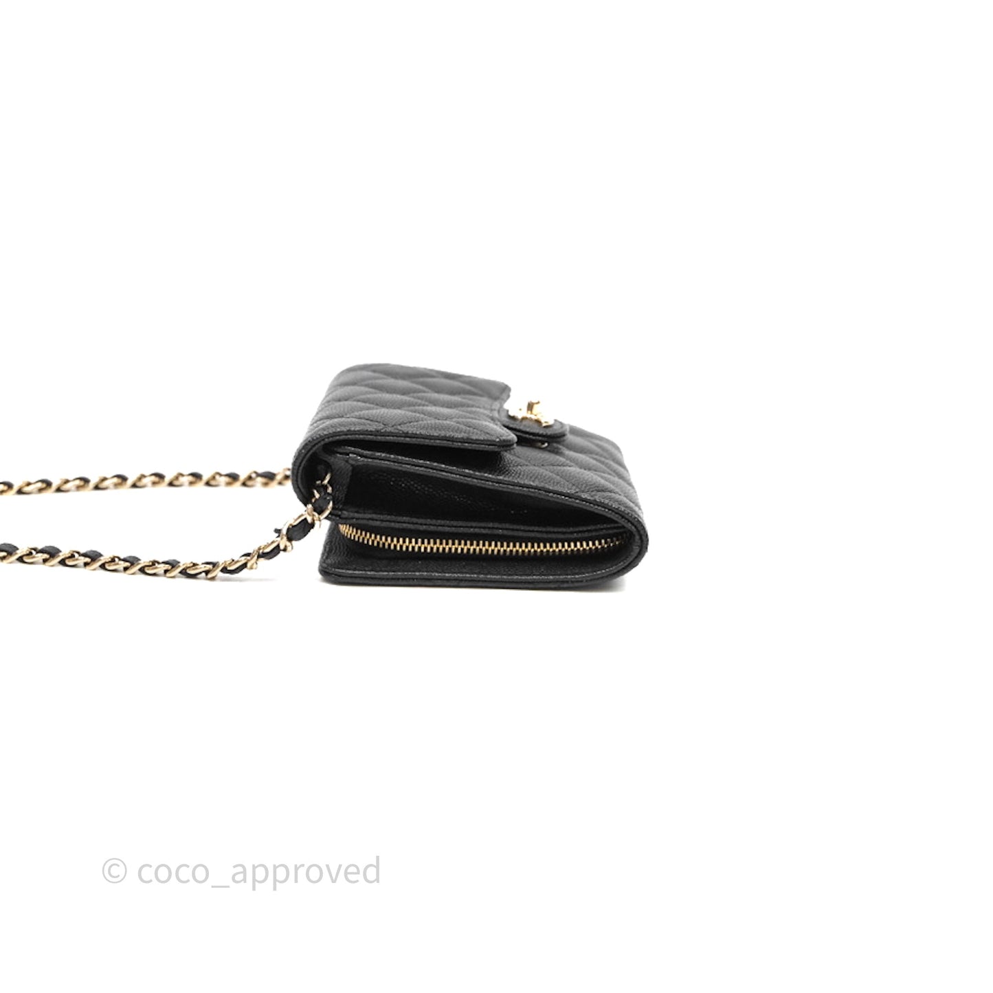 Chanel Quilted Mini Wallet on Chain WOC Black Caviar Gold Hardware