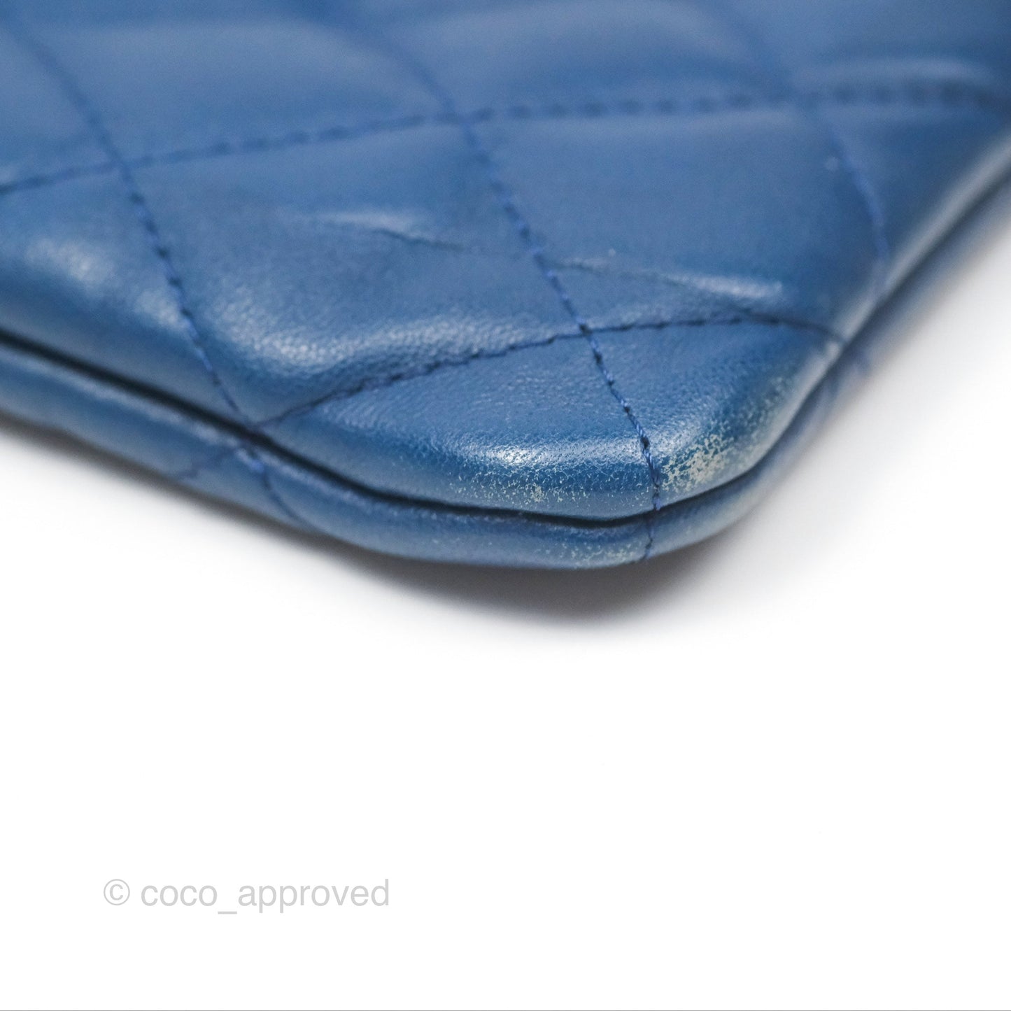Chanel Medium Quilted O Case Blue Lambskin Gold Hardware