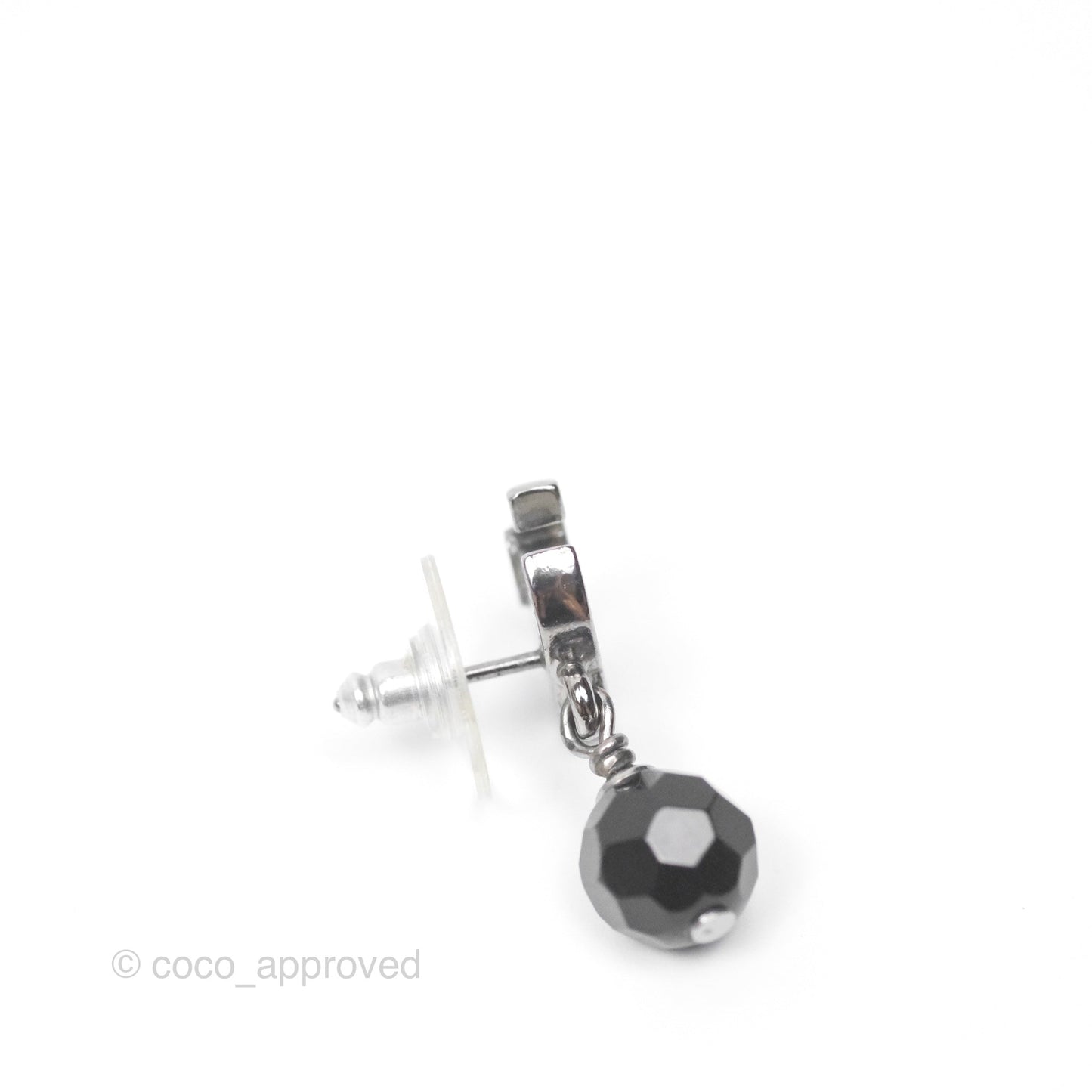 Chanel CC Black Bead Drop Earrings Dark Silver 10V