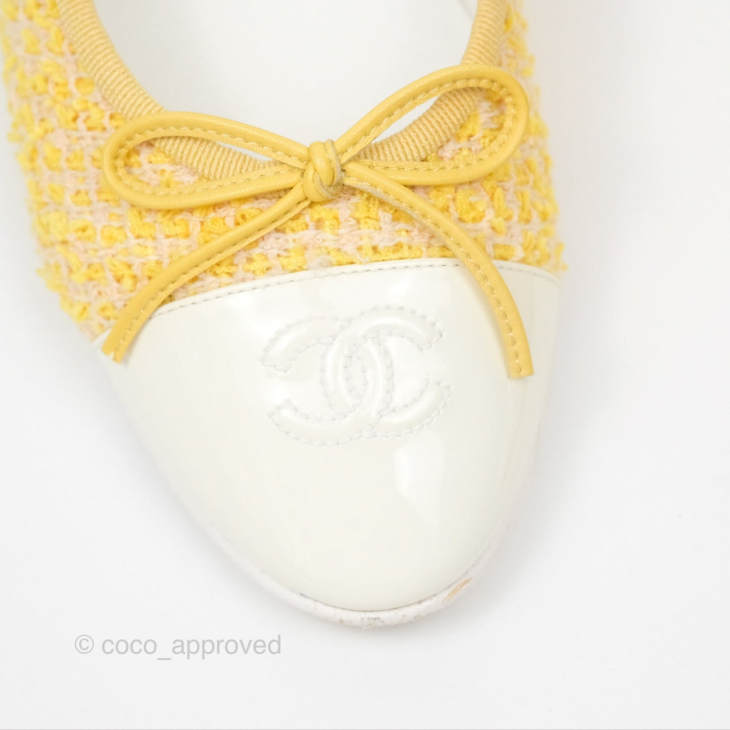 Chanel Ballerina Flats Yellow Tweed White Size 37