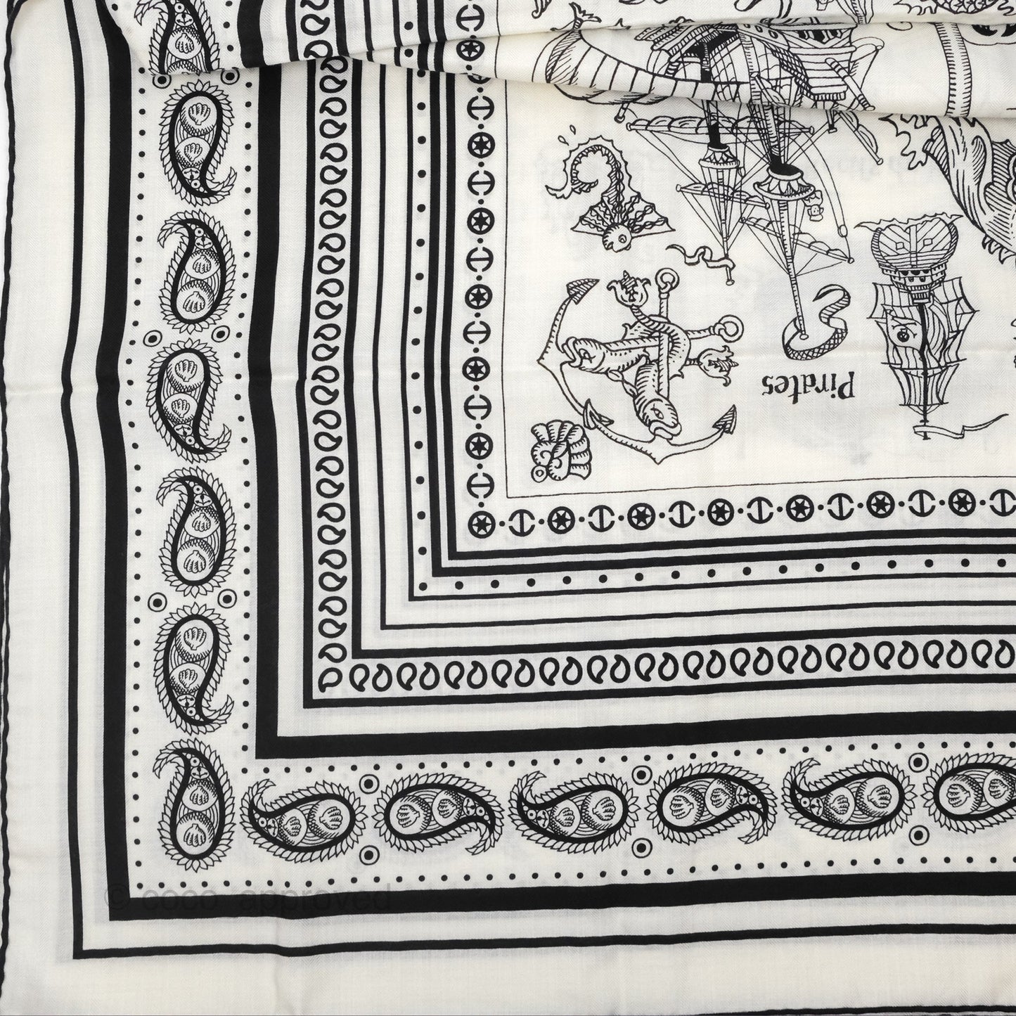 Hermes Cashmere Silk Tatouages Marins Bandana Shawl 140