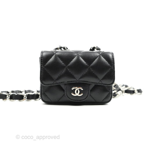 Chanel Mini Card Holder Chain Belt Bag Black Lambskin Silver Hardware 21B