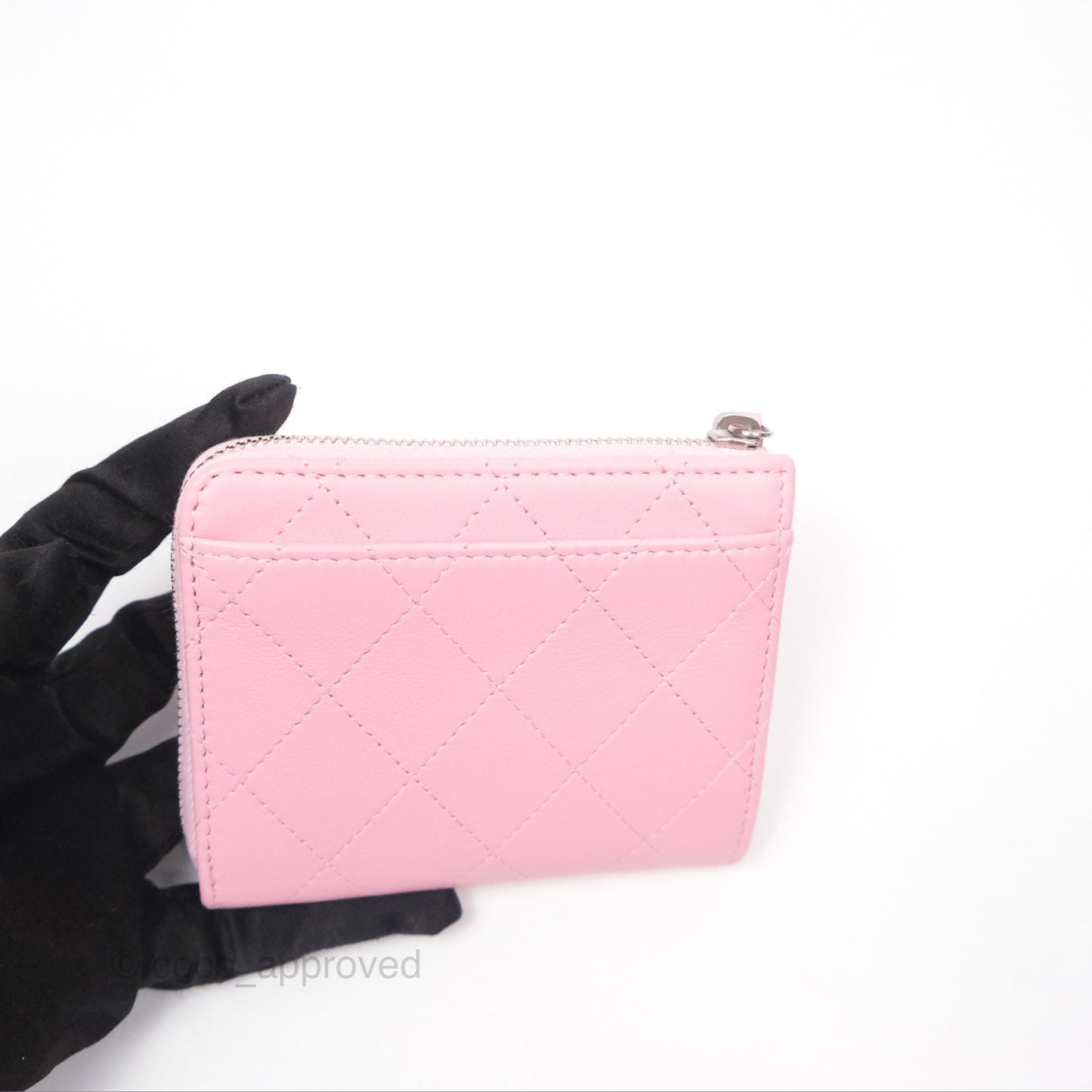 Chanel Classic Zipped Coin Purse Pink CC Silver Hardware