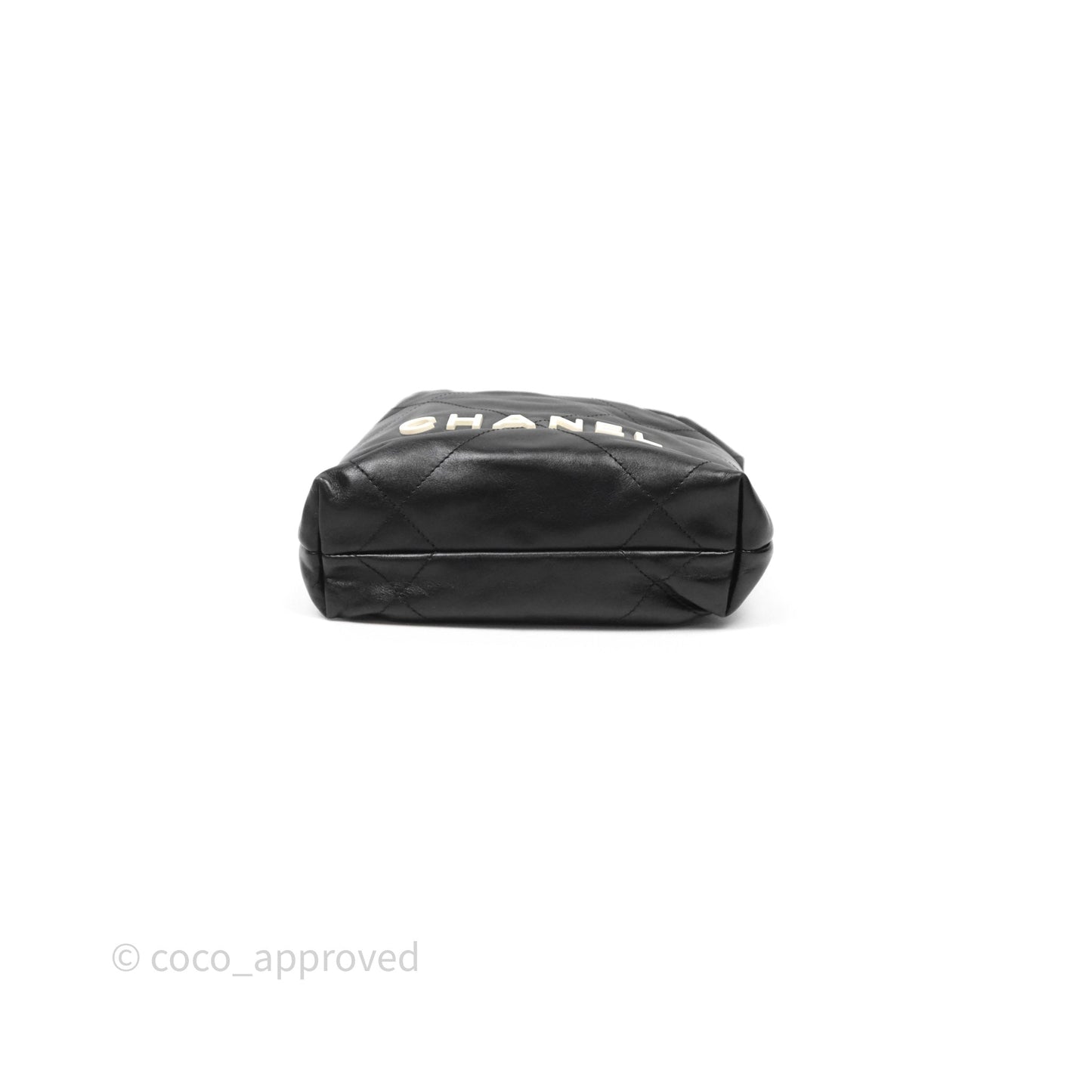 Chanel 22 Mini Bag Black Crumpled Calfskin White Lacquered Metal Logo