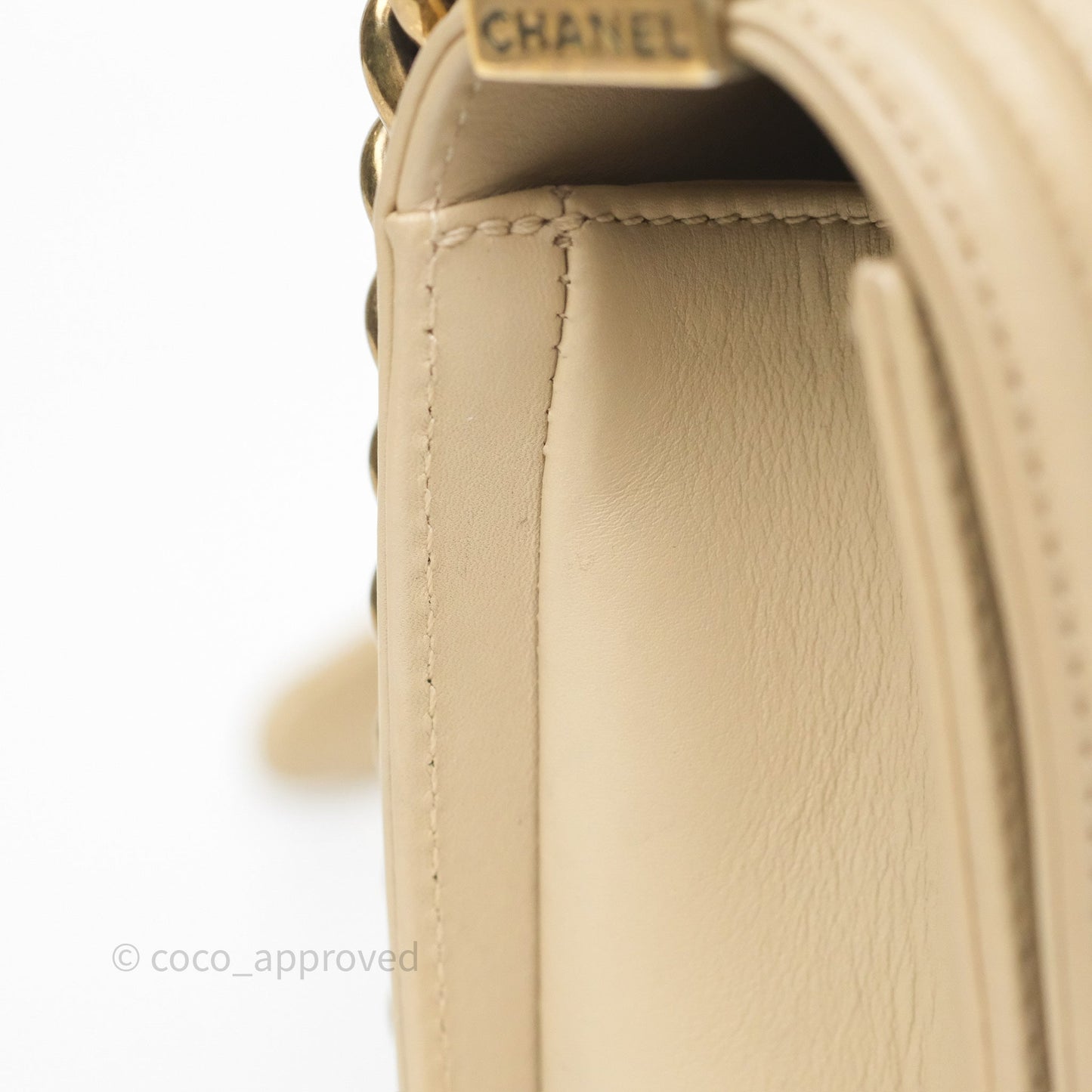 Chanel Small Boy Stingray Beige Antique Gold Hardware