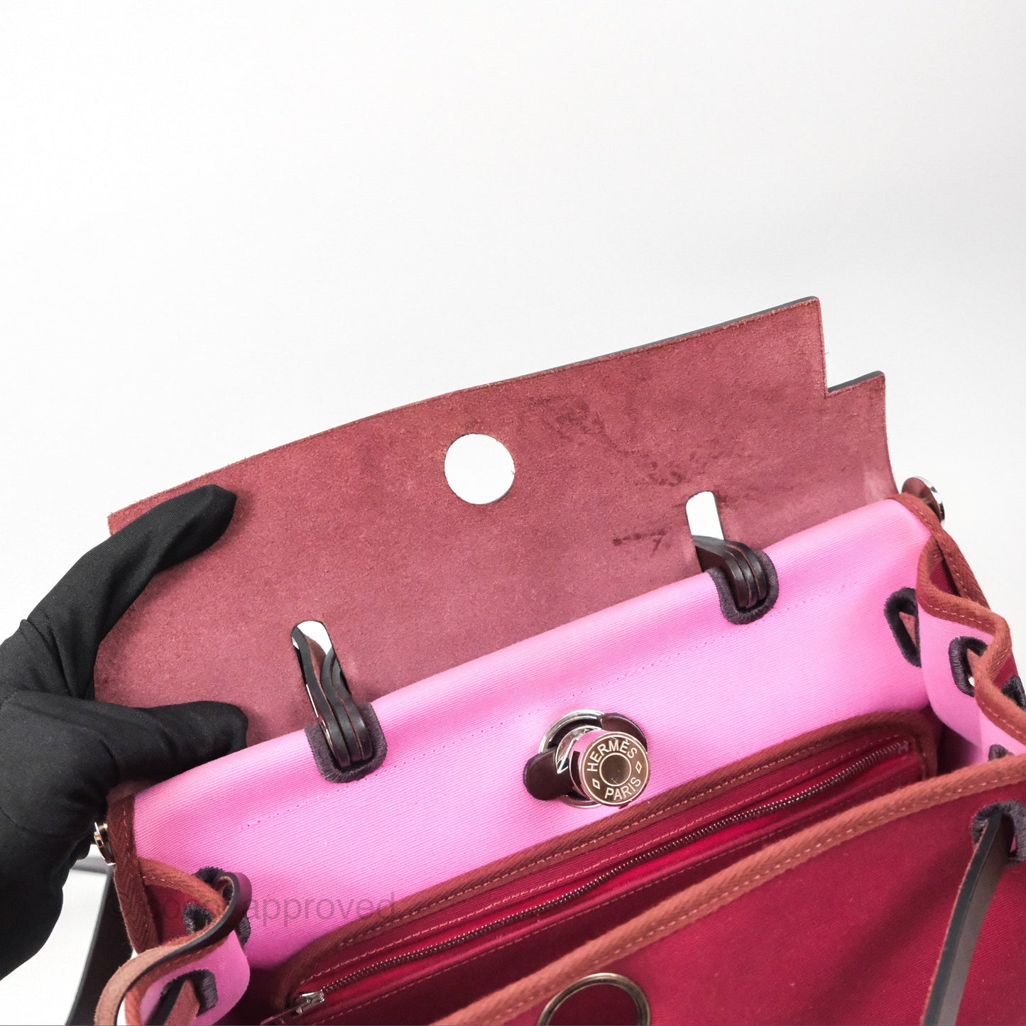 Hermès Herbag Zip 31 Retourne Rose Bubblegum L4/ Rubis B5 Canvas Palladium Hardware