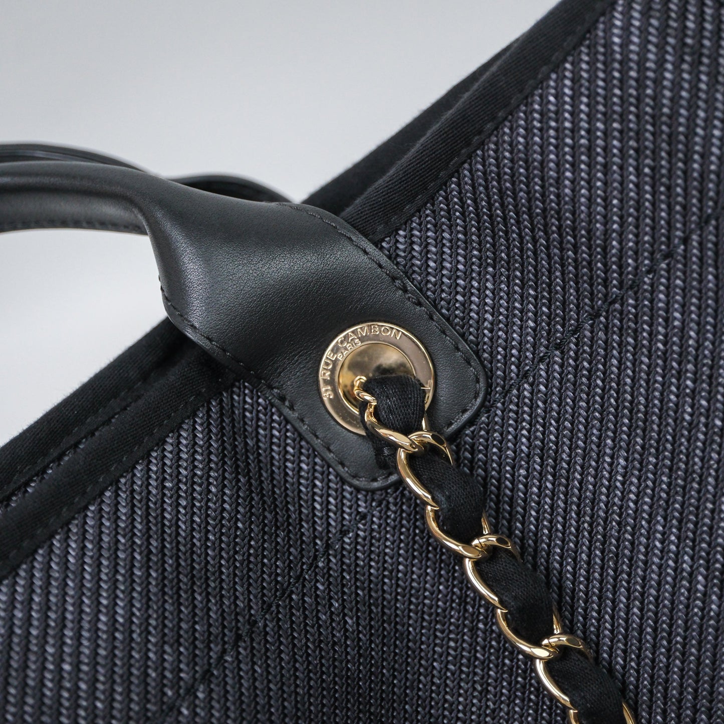 Chanel Large Deauville Charcoal Grey Canvas Light Gold Hardware