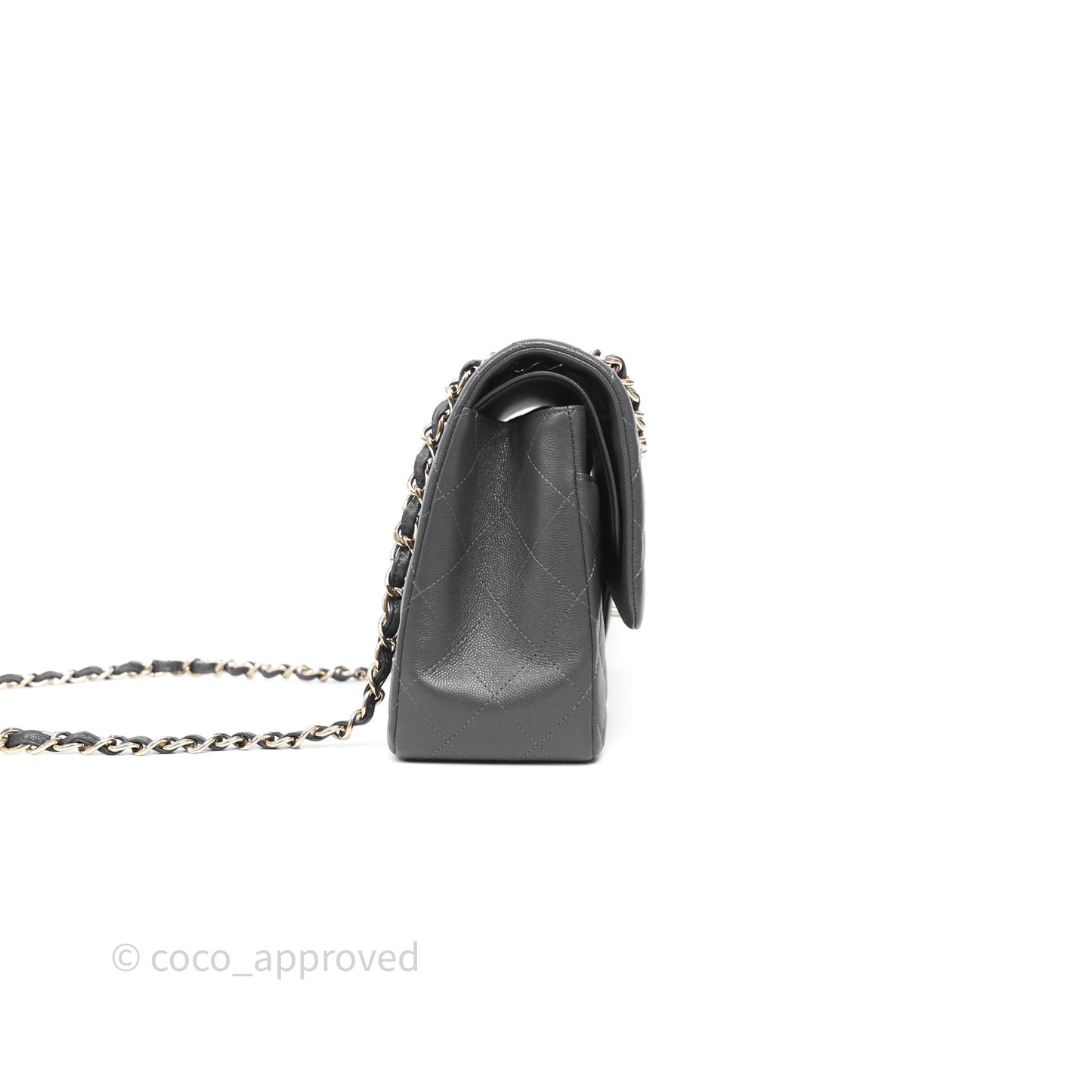 Chanel Jumbo Classic Double Flap Quilted Dark Grey Caviar Gold Hardware⁣⁣
