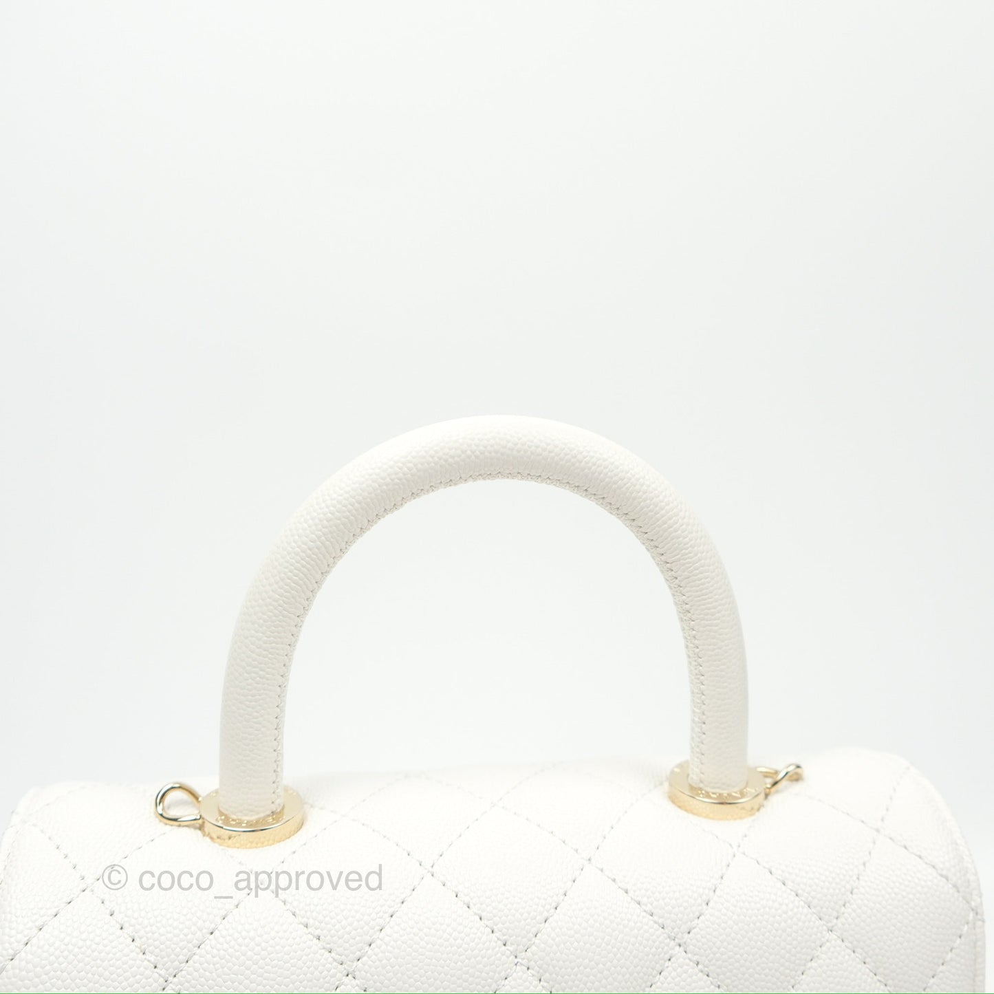 Chanel Small Quilted Coco Handle White Caviar Gold Hardware