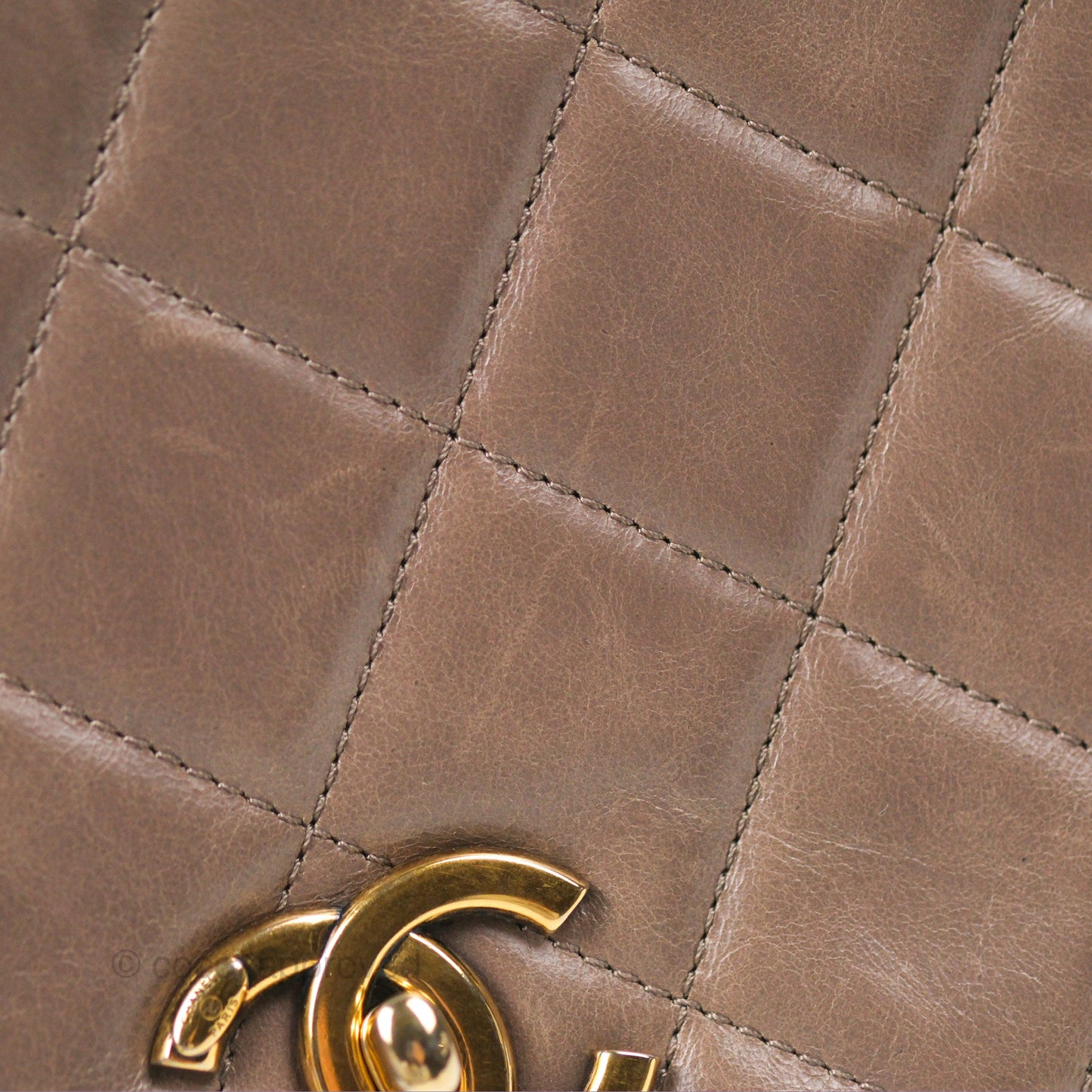 Chanel Gold Bar Single Flap Dark Grey Glazed Calfskin Gold Hardware