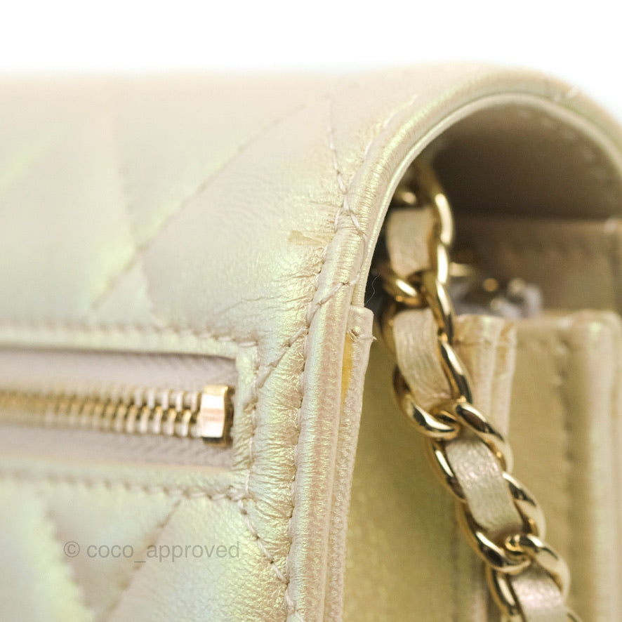 Chanel Quilted Mini Wallet on Chain WOC Iridescent Ivory Gold Hardware 20B