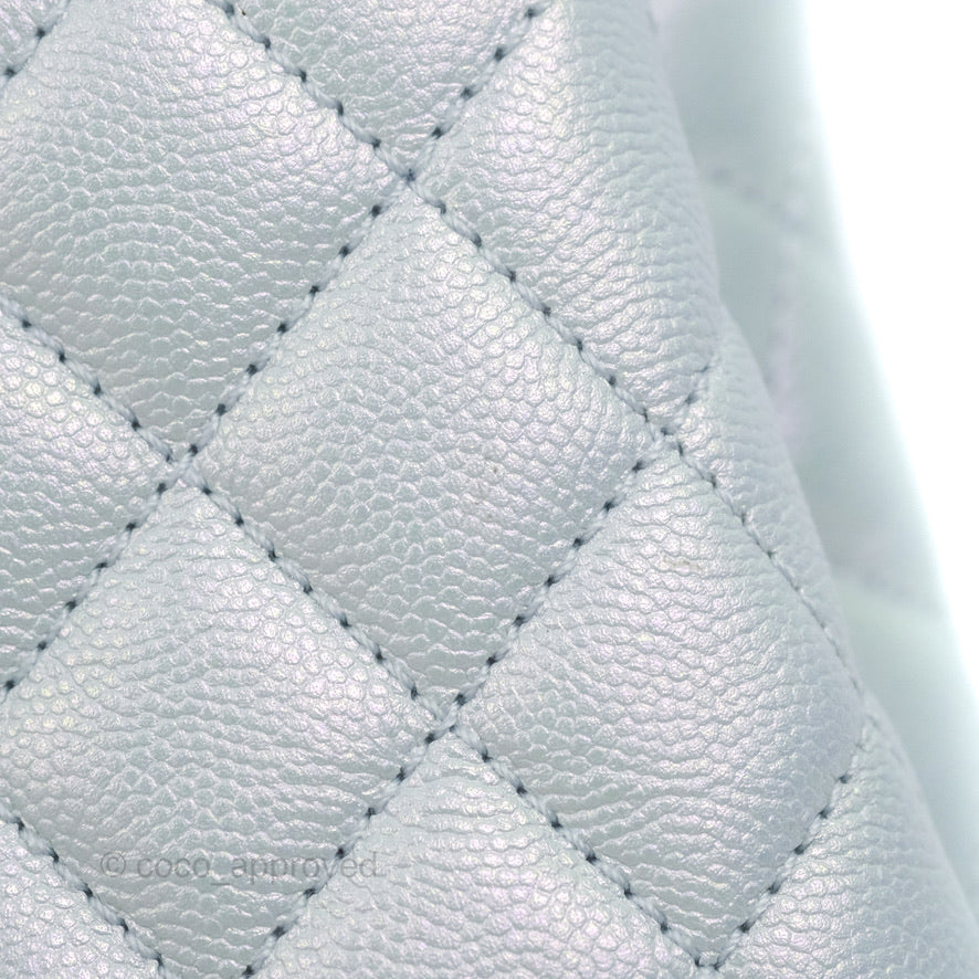 Chanel Small Coco Handle Quilted Iridescent Light Blue Caviar Rainbow Hardware