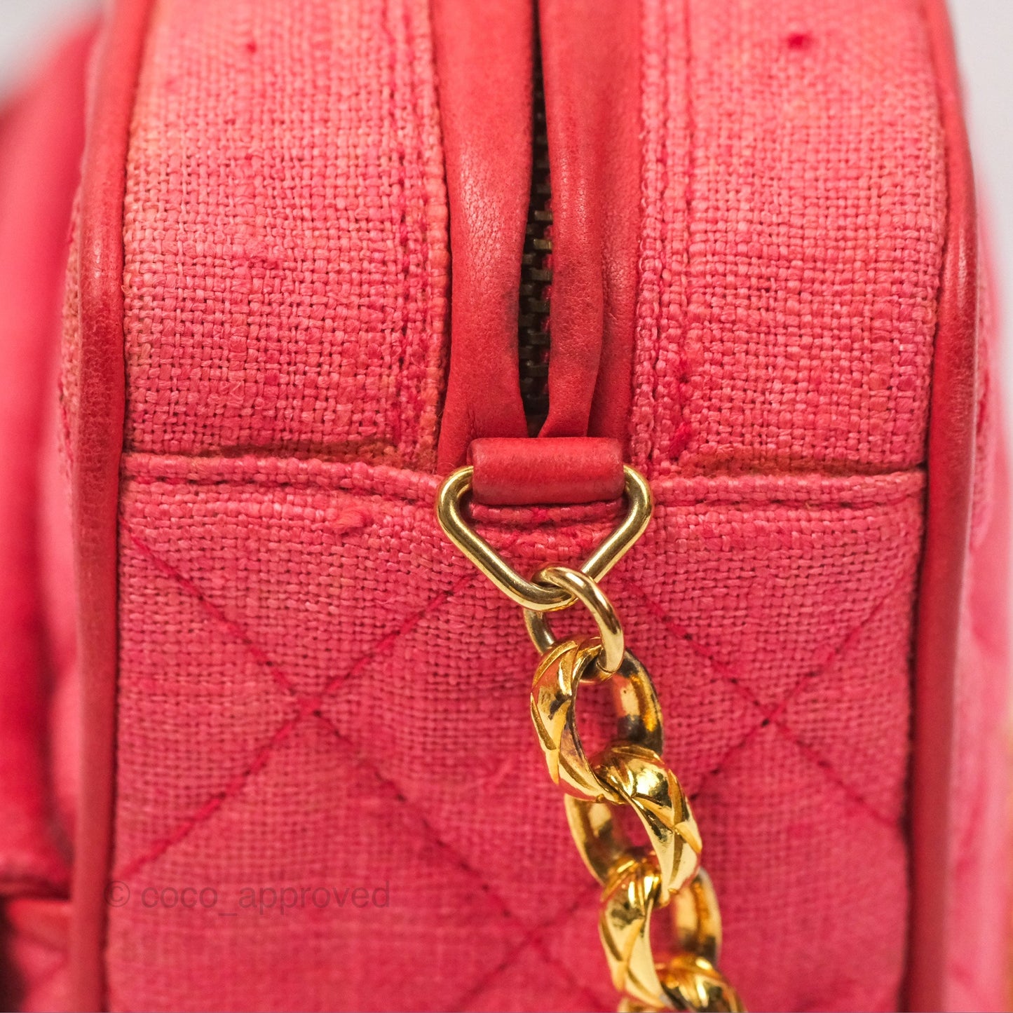 Chanel Vintage Small Tassel Camera Bag Dark Pink Canvas Gold Hardware