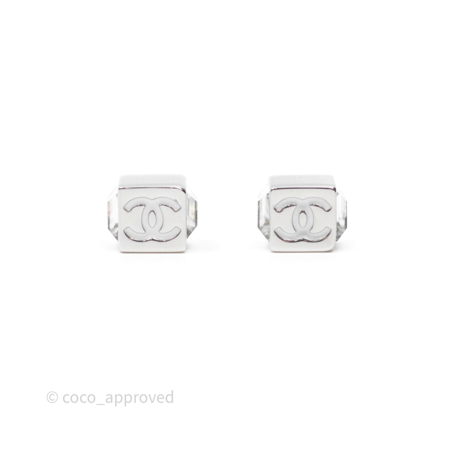 Chanel CC Crystal Square Mini Earrings Silver Tone 25C